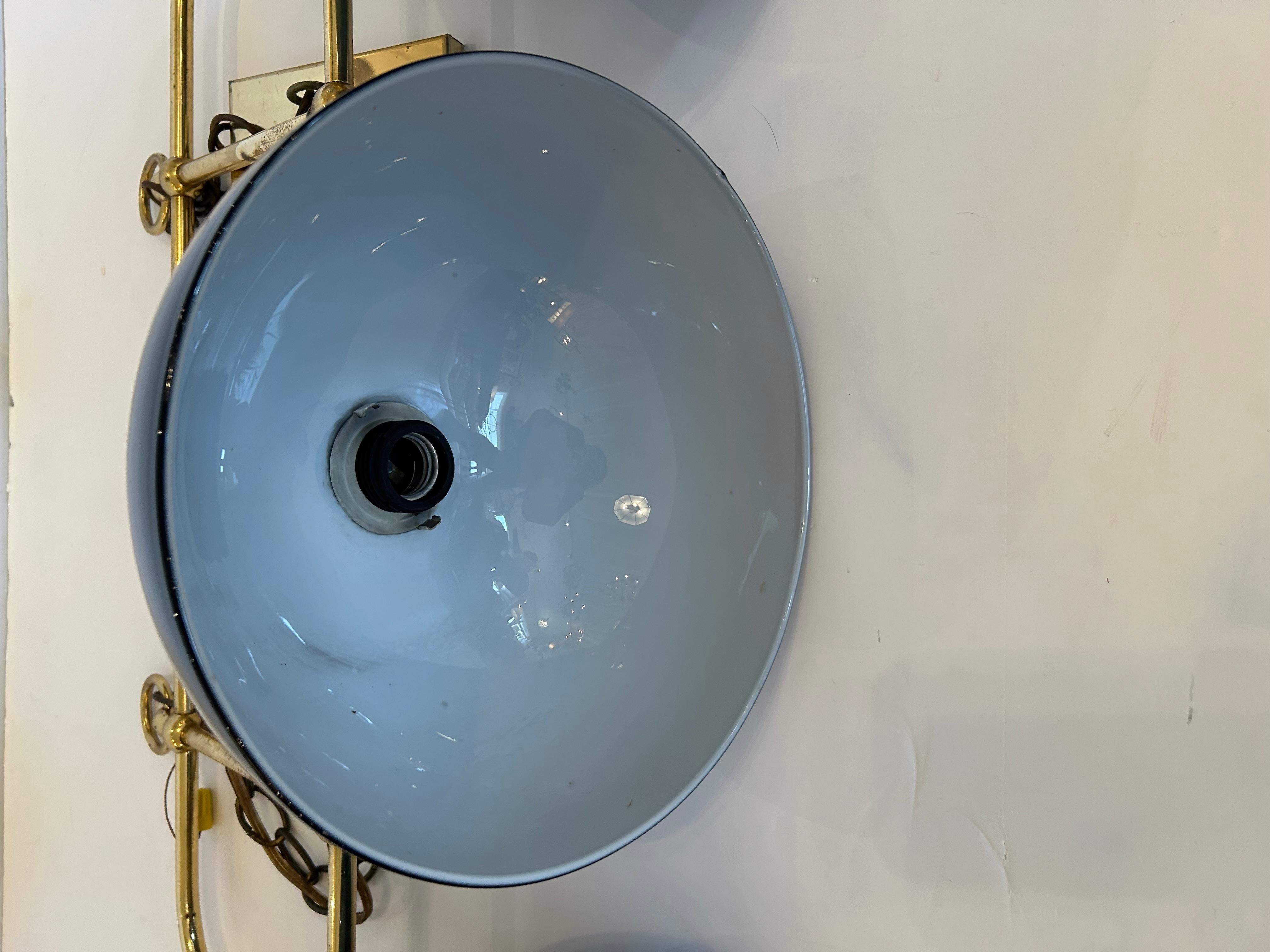 Beautiful Brass & Midnight Blue Glass 3 Light Island Chandelier For Sale 12