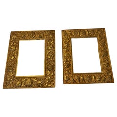 Beautiful Brass Relief on Wood Antique Pair of Picture Frames