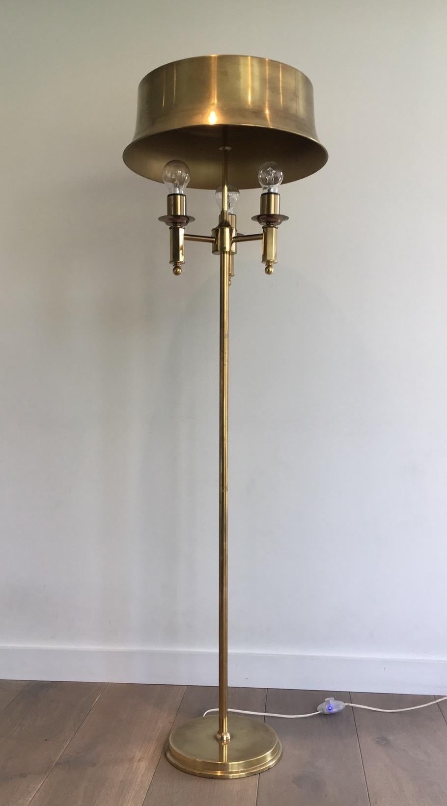 Beautiful Bronze and Brass Floor Lamp with Brass Shade For Sale 3