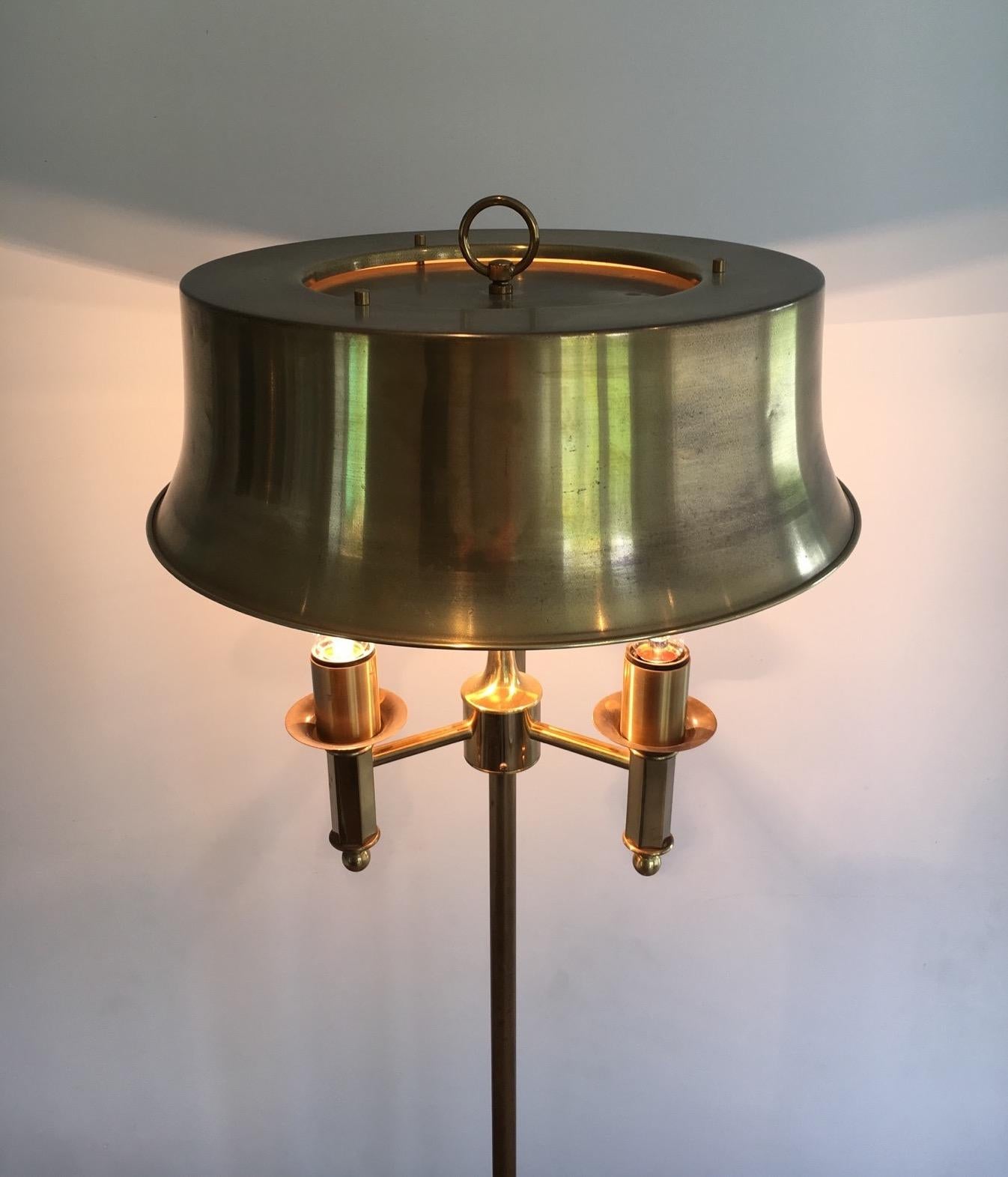Neoclassical Beautiful Bronze and Brass Floor Lamp with Brass Shade For Sale