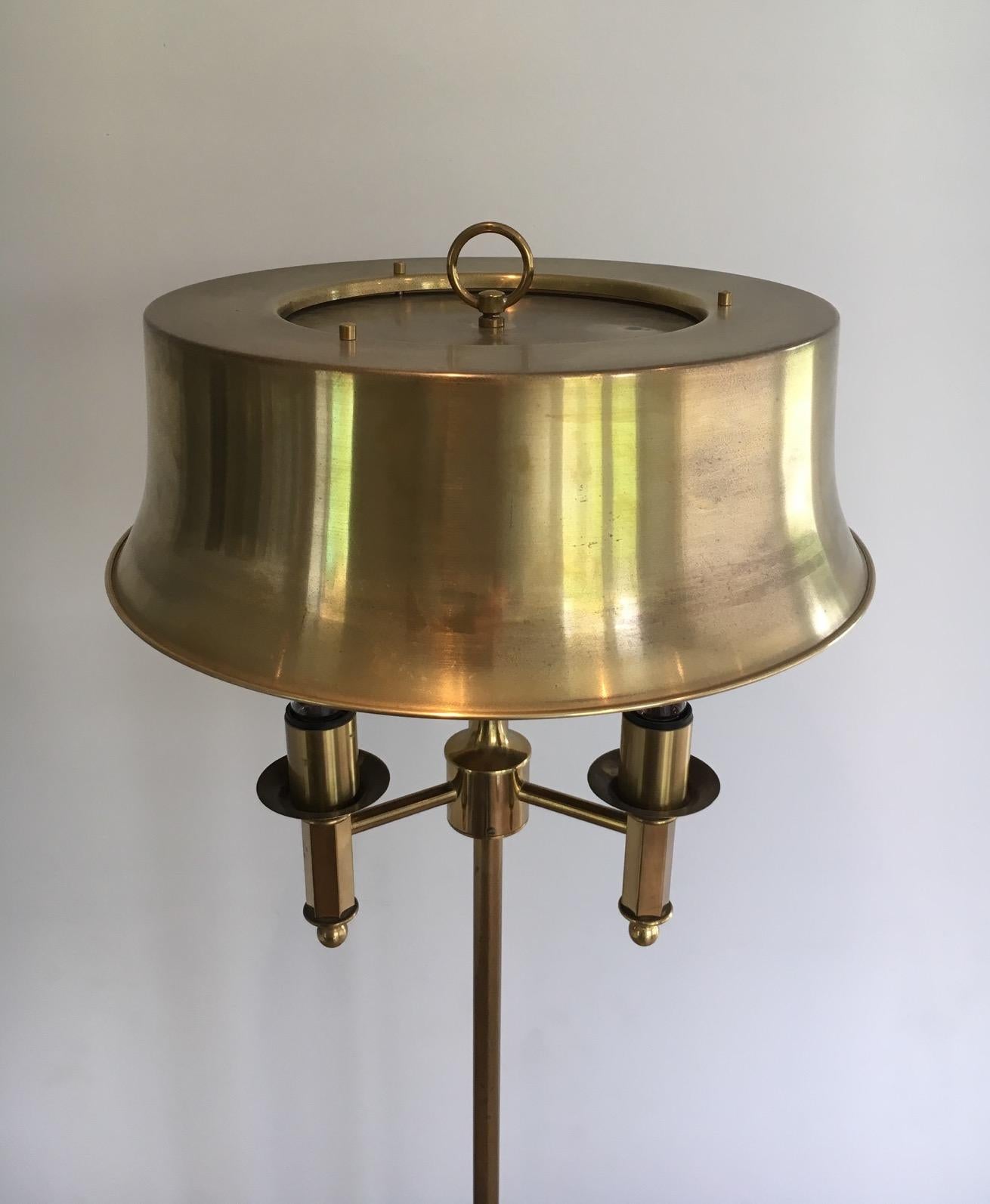 French Beautiful Bronze and Brass Floor Lamp with Brass Shade For Sale