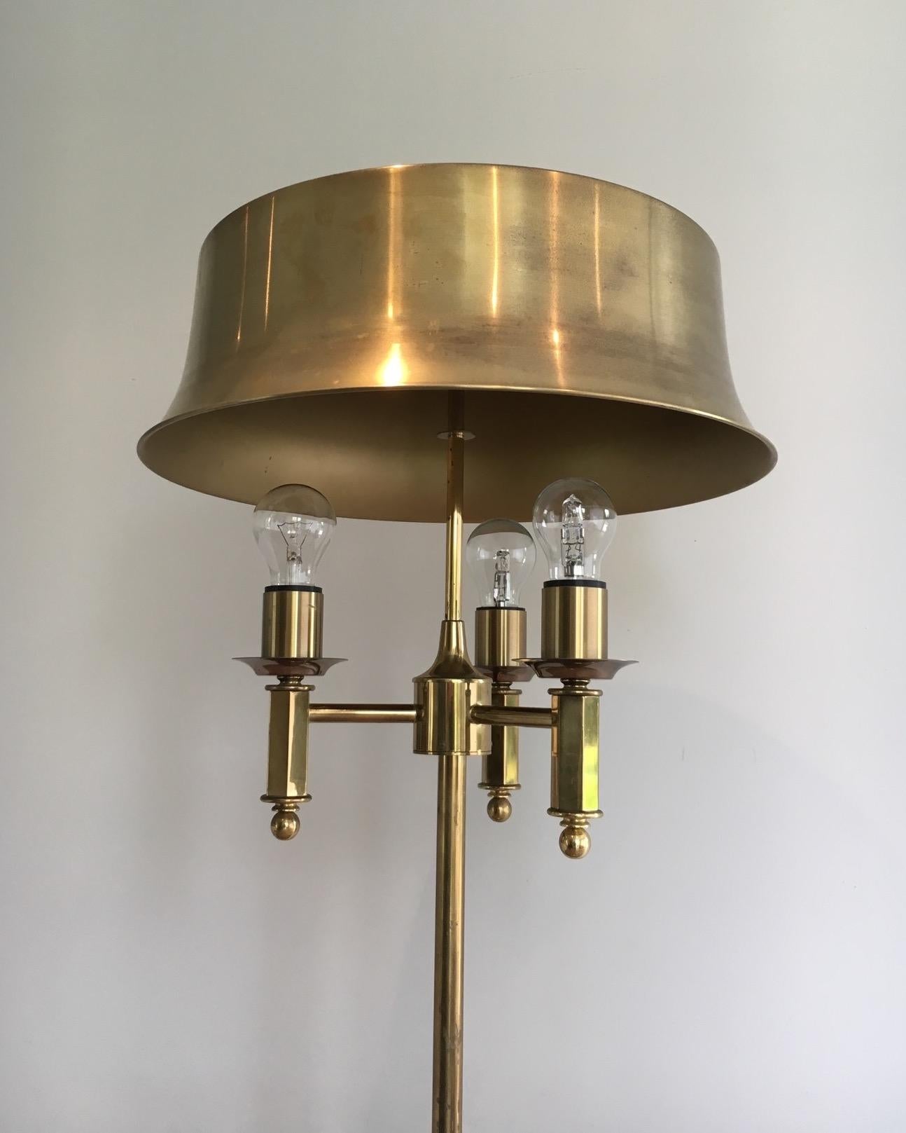 Beautiful Bronze and Brass Floor Lamp with Brass Shade In Good Condition For Sale In Marcq-en-Barœul, Hauts-de-France