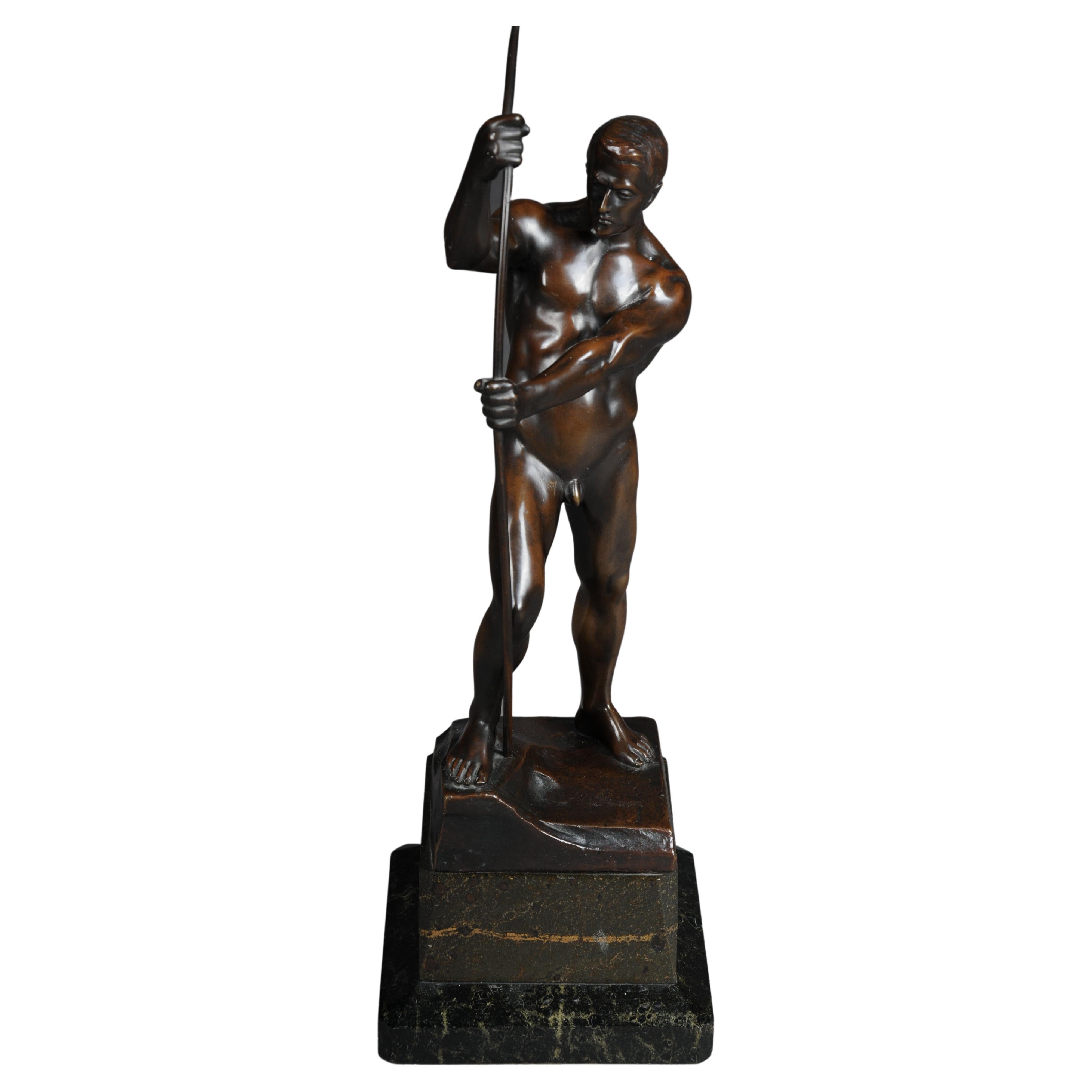 Beautiful Bronze Figure, the Bowman, Signed H. Riese, 20th Century For Sale