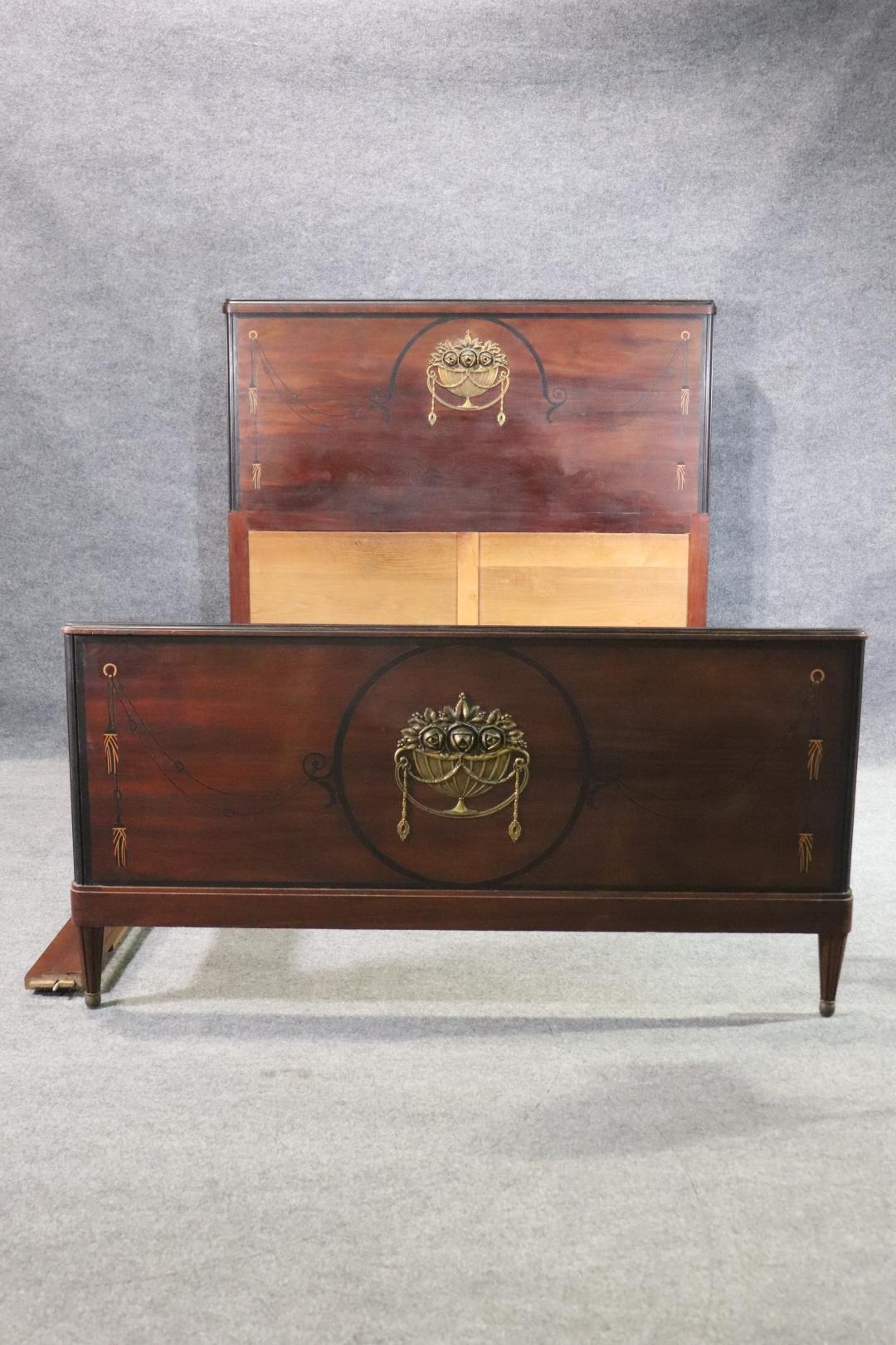 Full size. Signed in pencil bottom of foot board. Bronze accent. Inlaid. Rosewood. 58 1/4