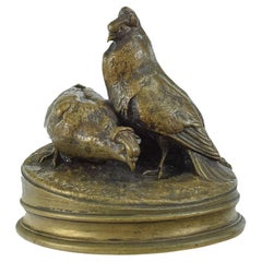 Antique Beautiful BRONZE OF COCK & HEN PIGEONS signed Pierre-Jules Mêne (1810 – 1879)