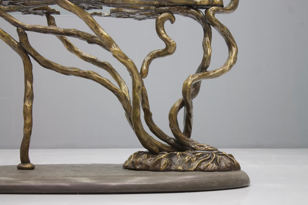 Beautiful Bronze Tree Form Sofa Table with Slate Base and Glass Top, 1960s In Good Condition In Frankfurt / Dreieich, DE