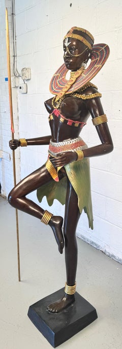 Beautiful Bronze Vintage Statue of Maasai Warrior by Casa Padrino