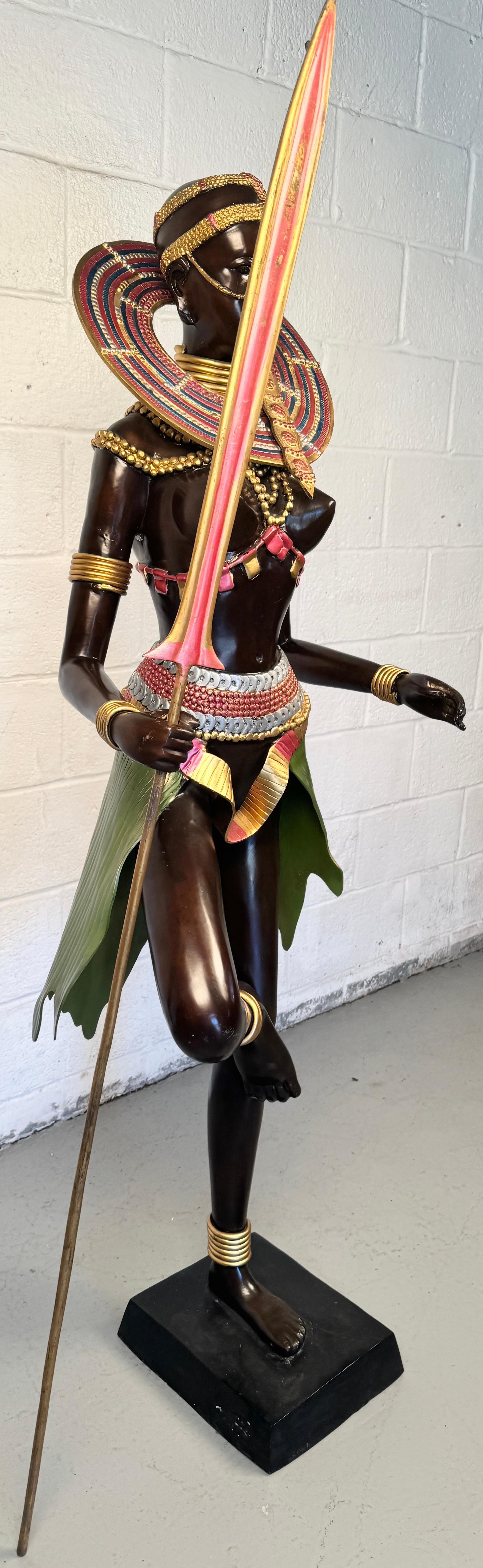 Mid-Century Modern Beautiful Bronze Vintage Statue of Maasai Warrior by Casa Padrino For Sale