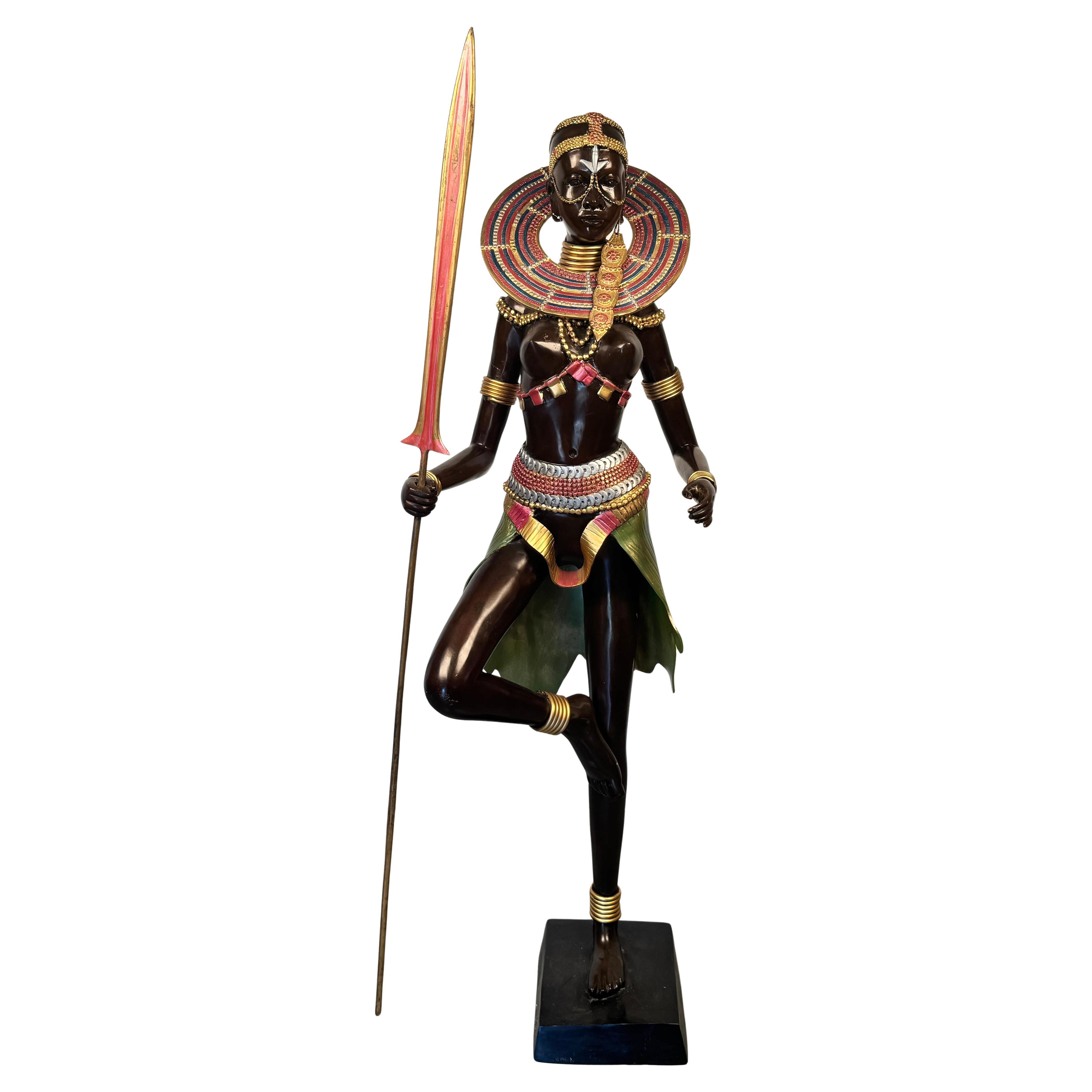 Beautiful Bronze Vintage Statue of Maasai Warrior by Casa Padrino For Sale
