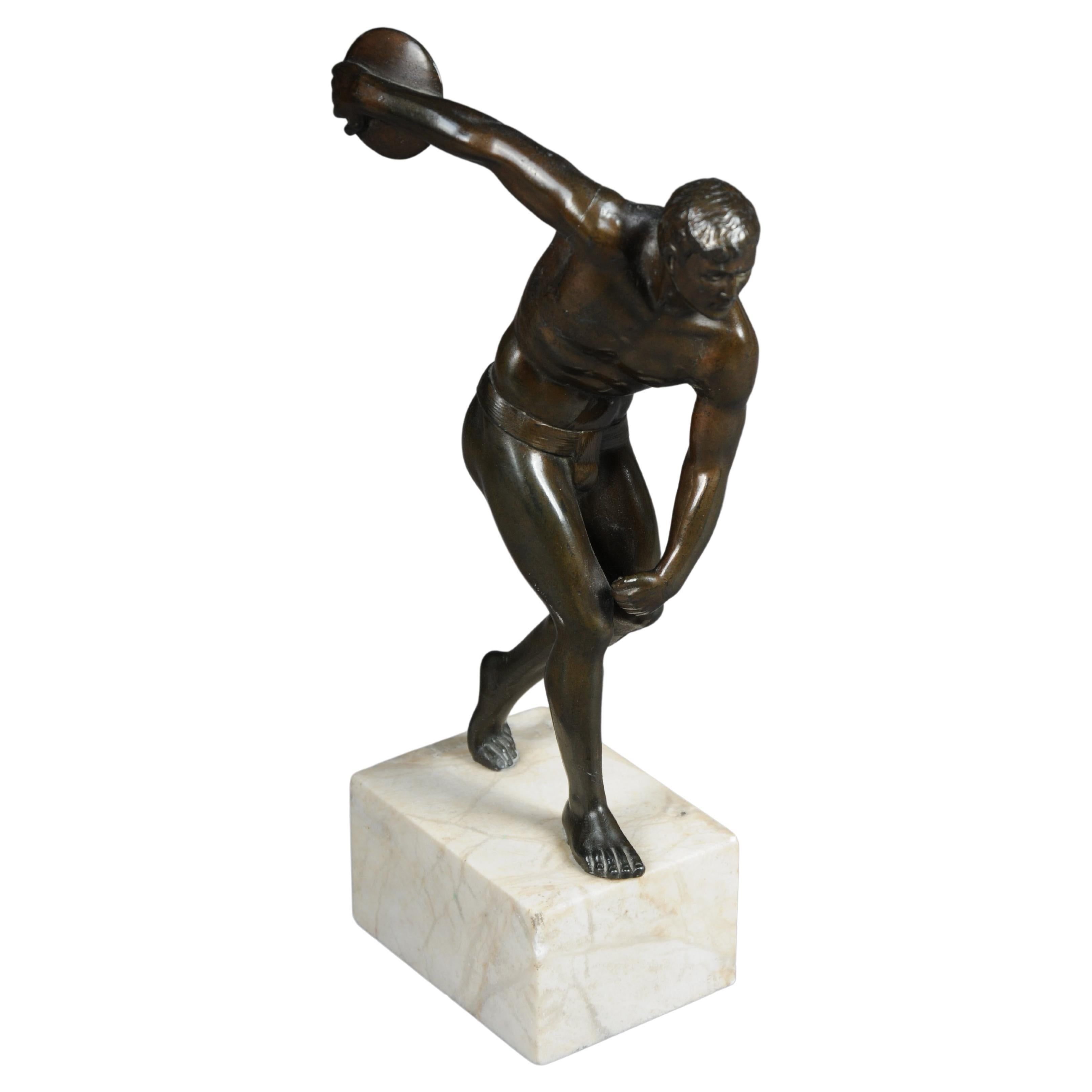 Beautiful Bronzed, Athletic Discus Thrower, Germany, 20th Century For Sale