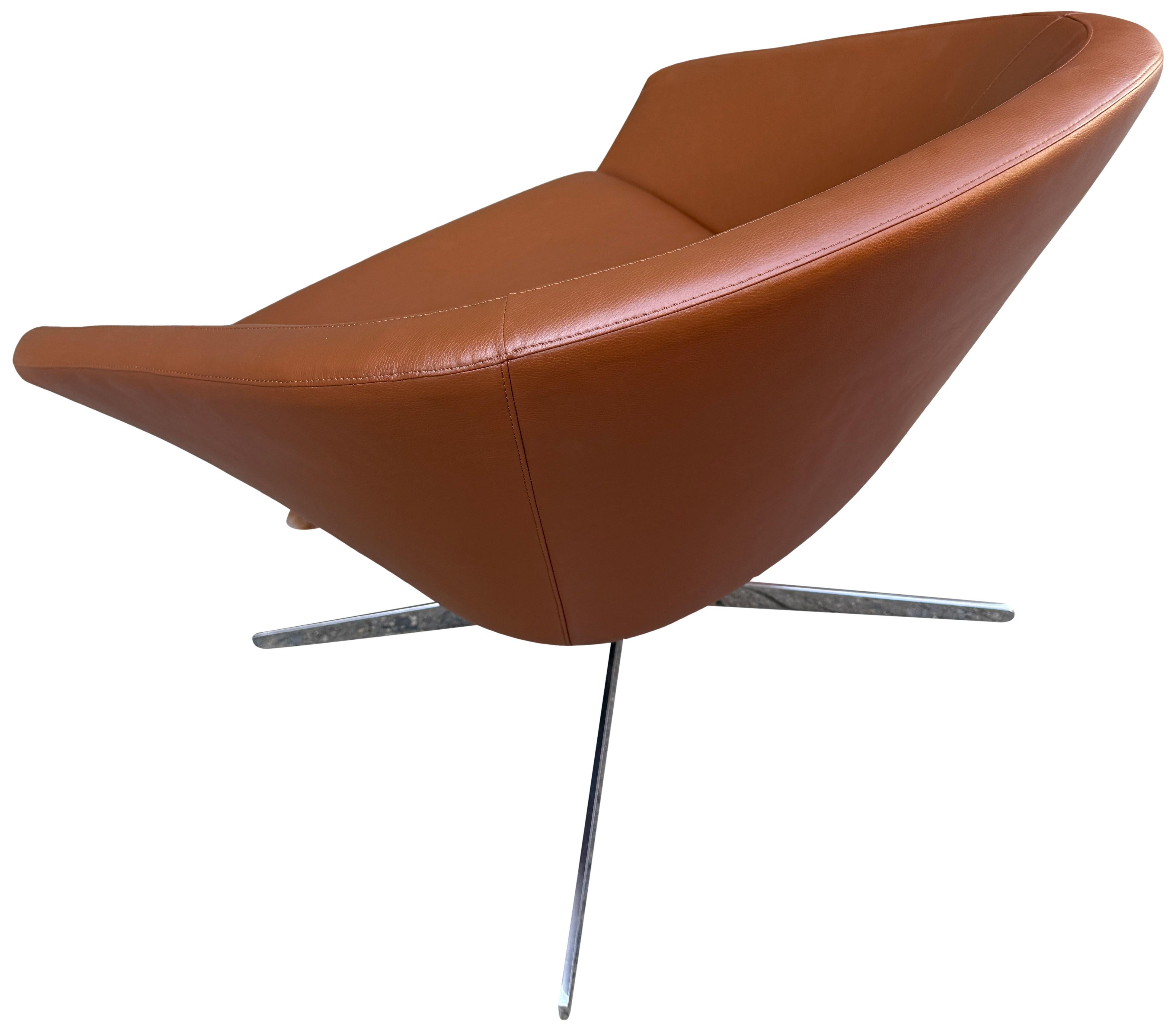 Beautiful Saddle Brown Leather Lounge Chairs for Bernhardt, 