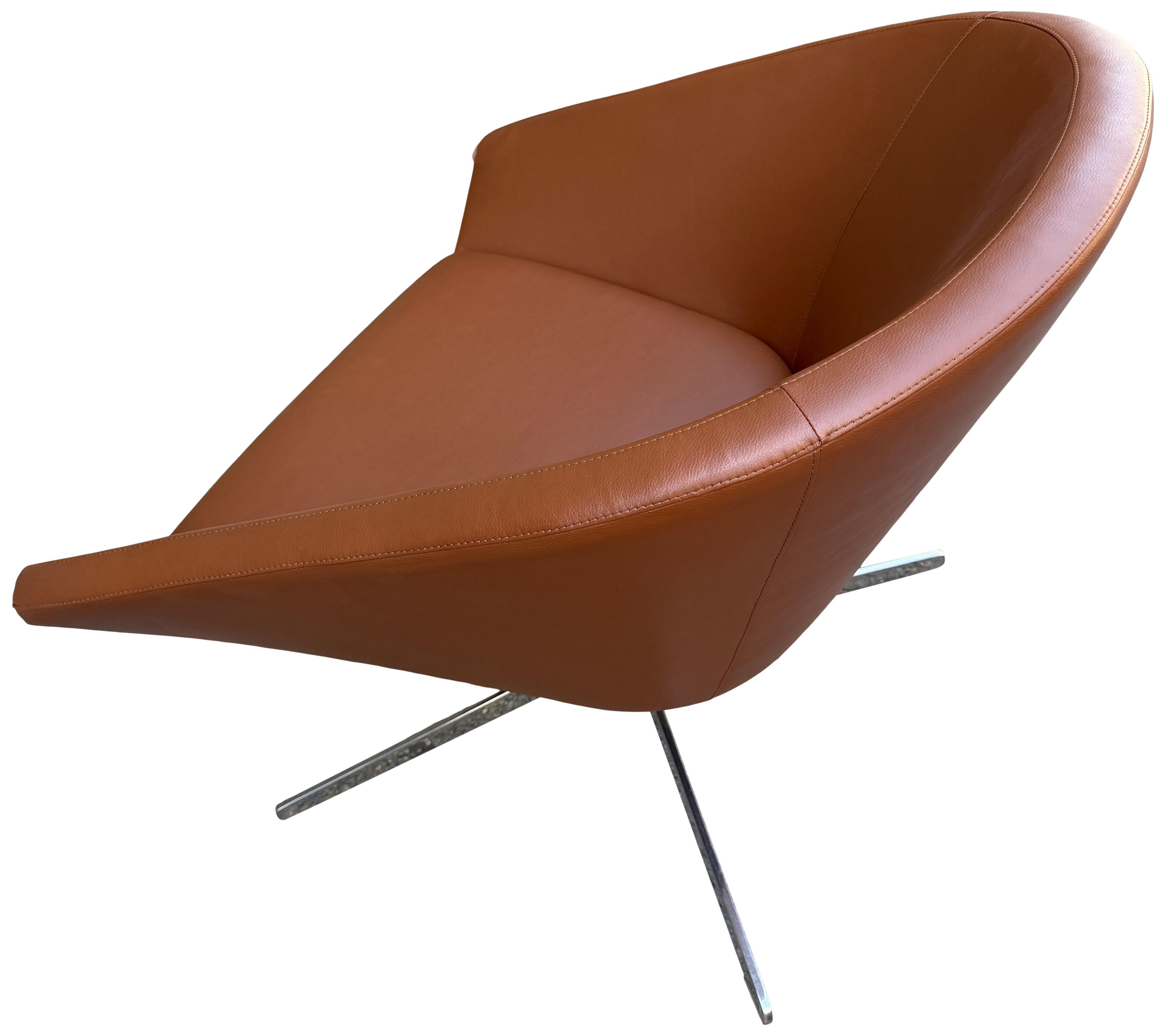 Beautiful Saddle Brown Leather Lounge Chairs for Bernhardt, 