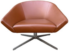Beautiful Saddle Brown Leather Lounge Chairs for Bernhardt, "Pair"