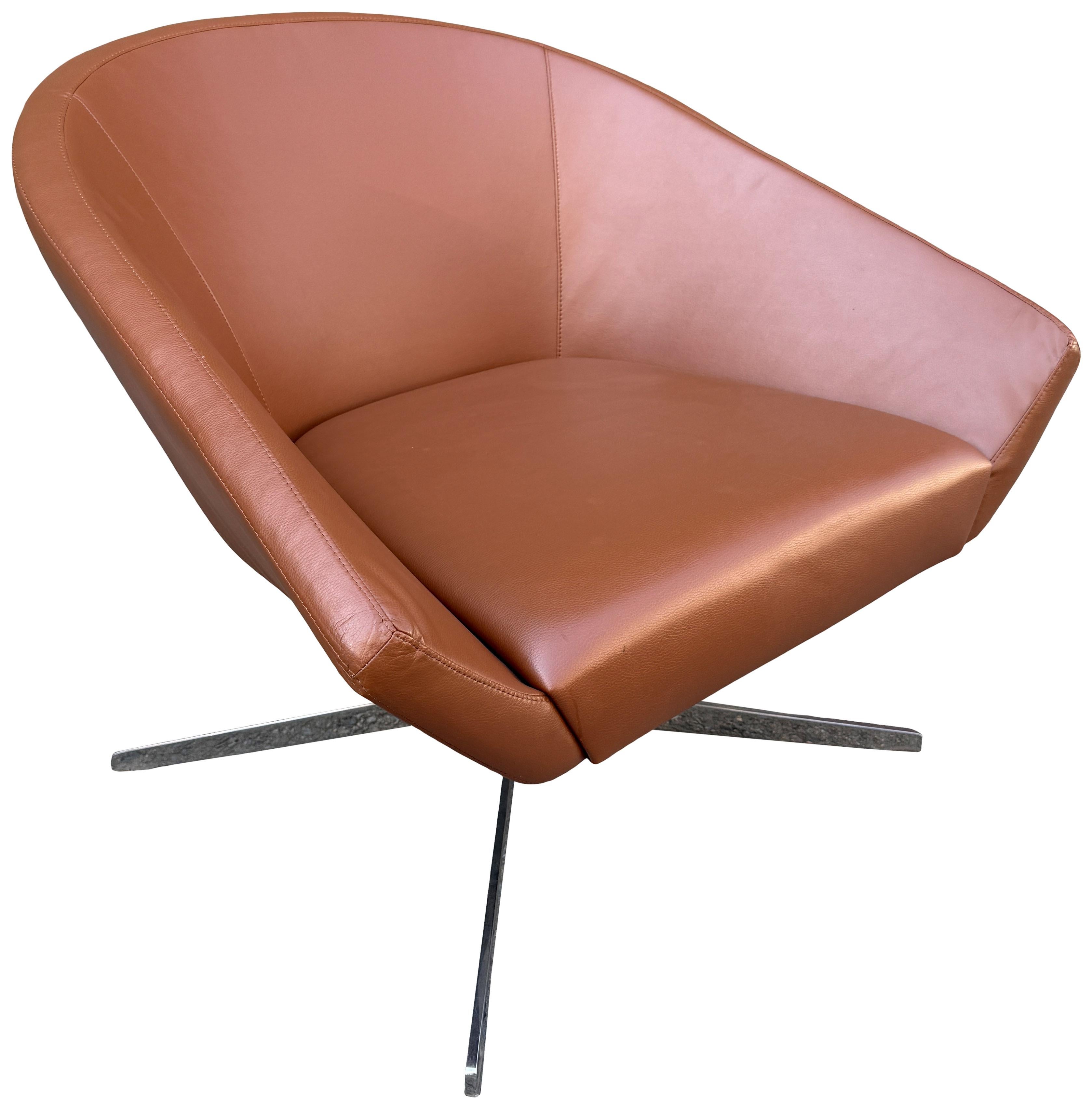 American Beautiful Saddle Brown Leather Lounge Chairs for Bernhardt, 