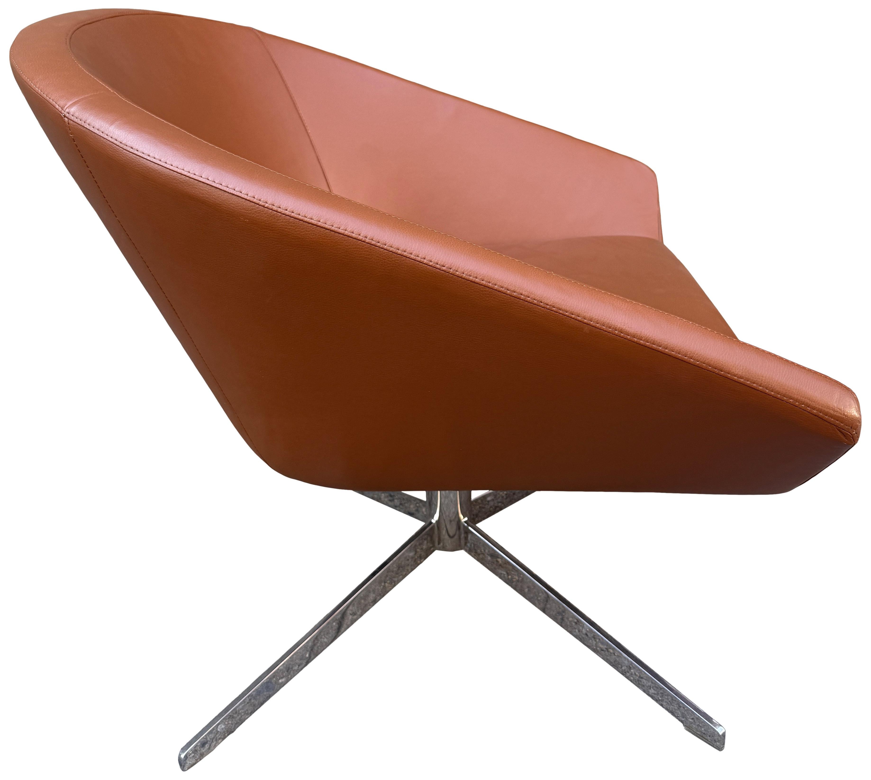 Contemporary Beautiful Saddle Brown Leather Lounge Chairs for Bernhardt, 