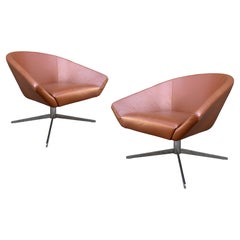 Beautiful Saddle Brown Leather Lounge Chairs for Bernhardt, "Pair"
