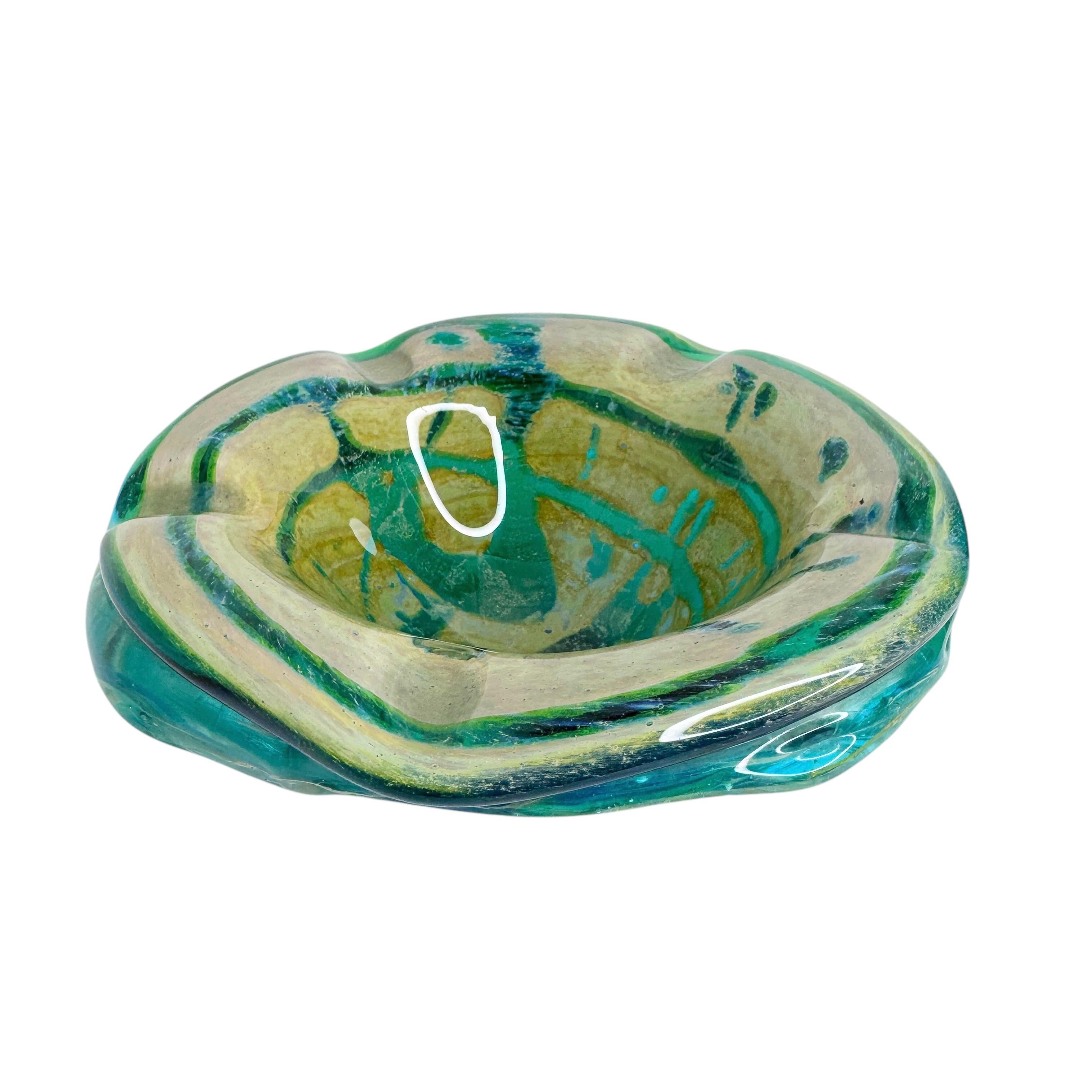 Mid-Century Modern Beautiful Brutalist Murano Sommerso Glass Cigar Ashtray, Vintage, Italy, 1970s For Sale