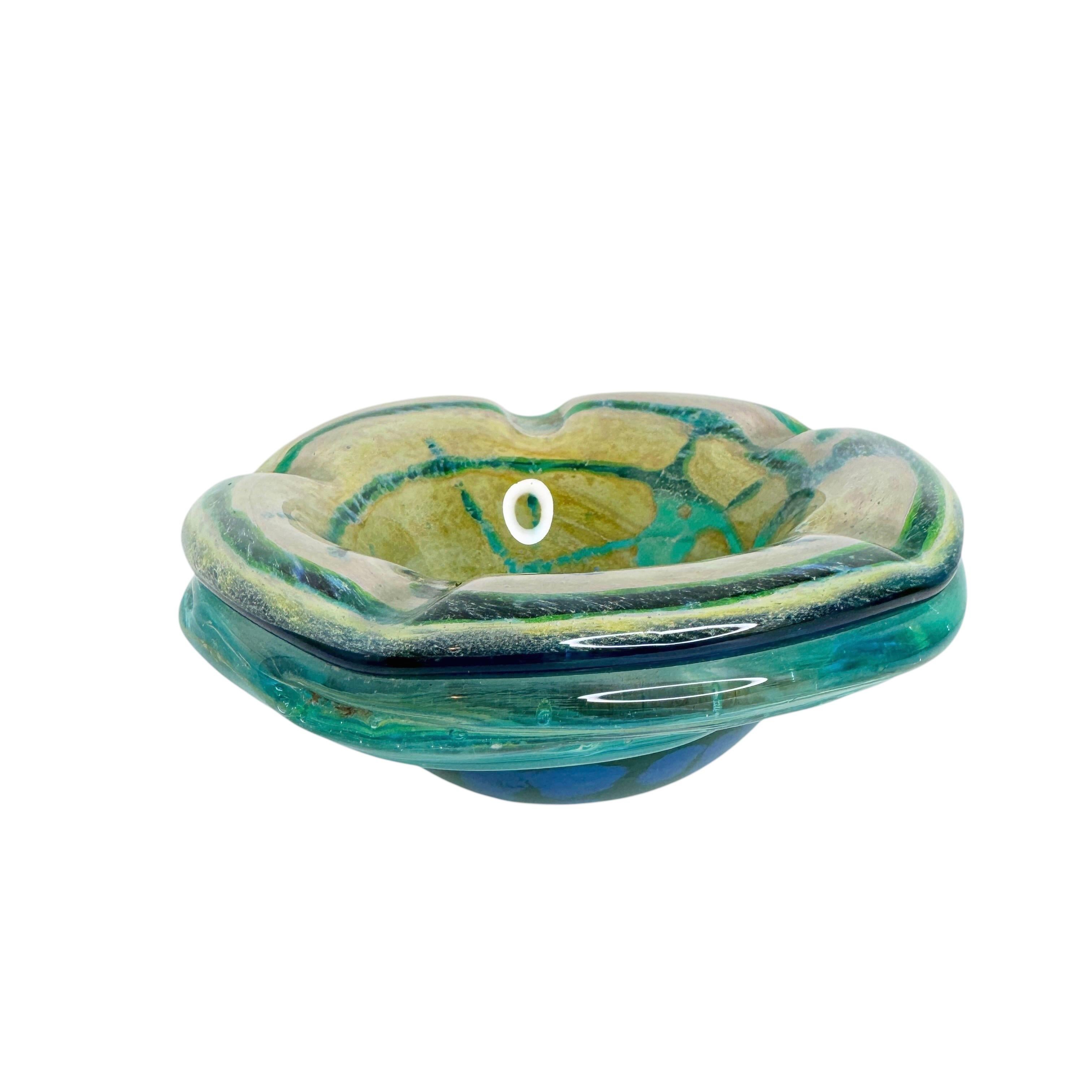 Hand-Crafted Beautiful Brutalist Murano Sommerso Glass Cigar Ashtray, Vintage, Italy, 1970s For Sale