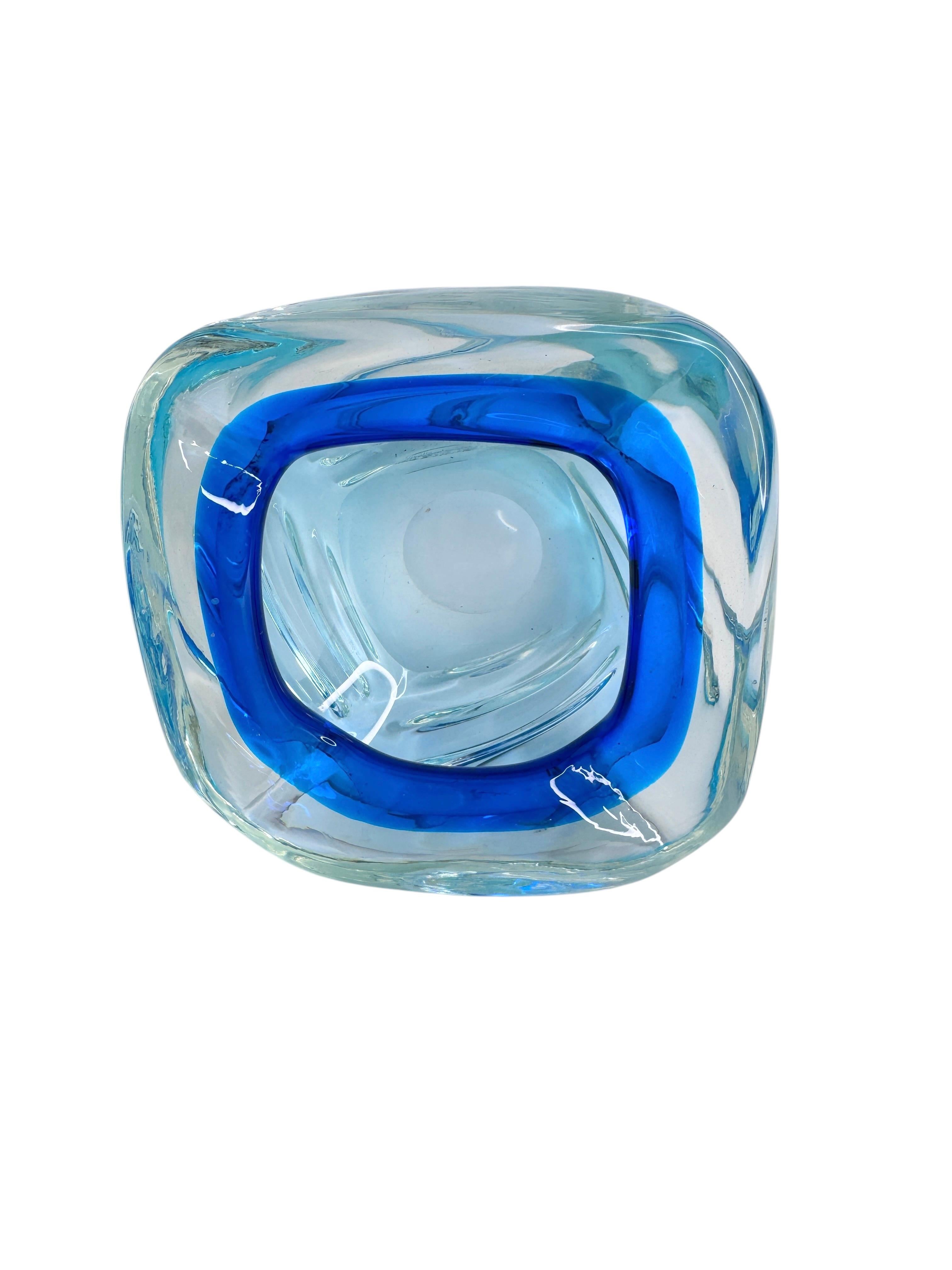 Hand-Crafted Beautiful Brutalist Murano Sommerso Glass Cigar Ashtray, Vintage, Italy, 1970s For Sale