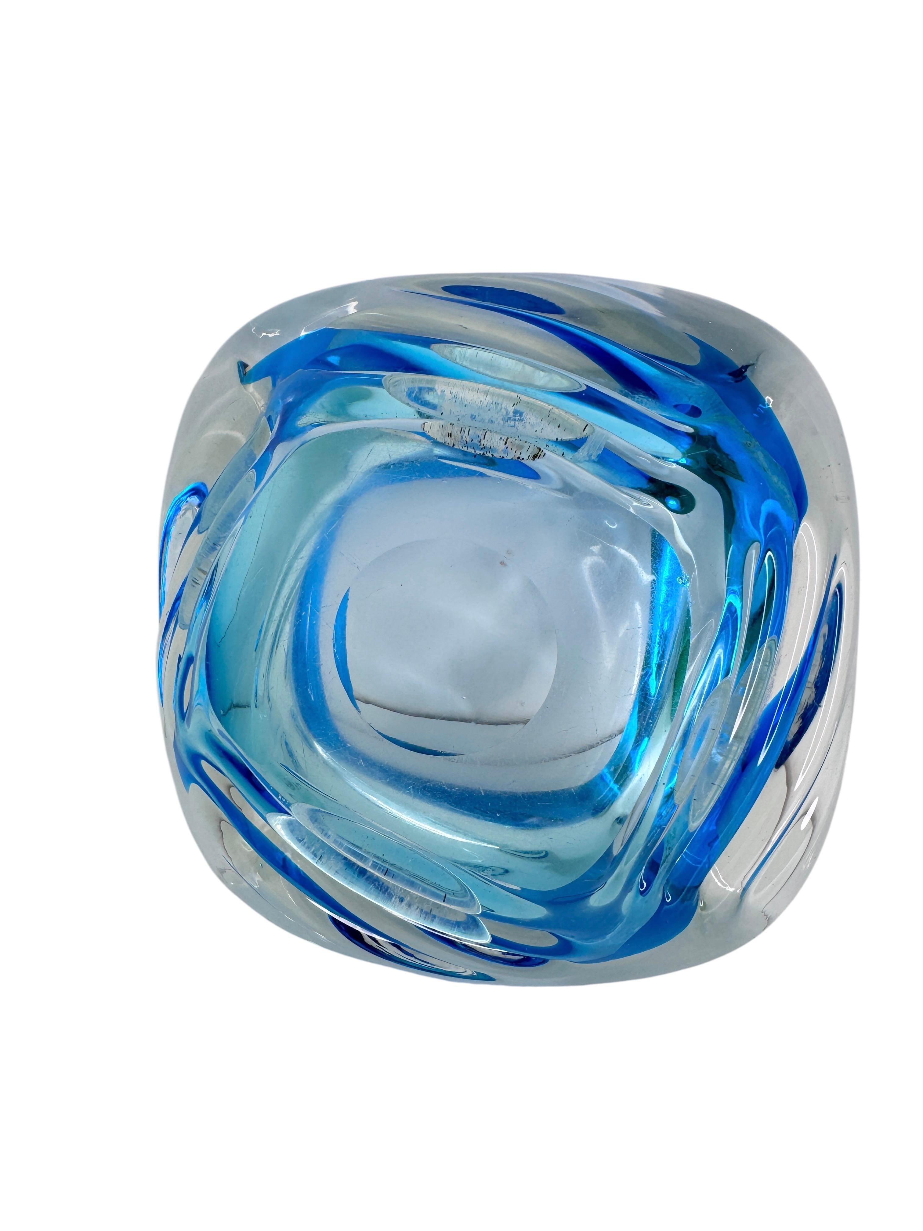 Art Glass Beautiful Brutalist Murano Sommerso Glass Cigar Ashtray, Vintage, Italy, 1970s For Sale