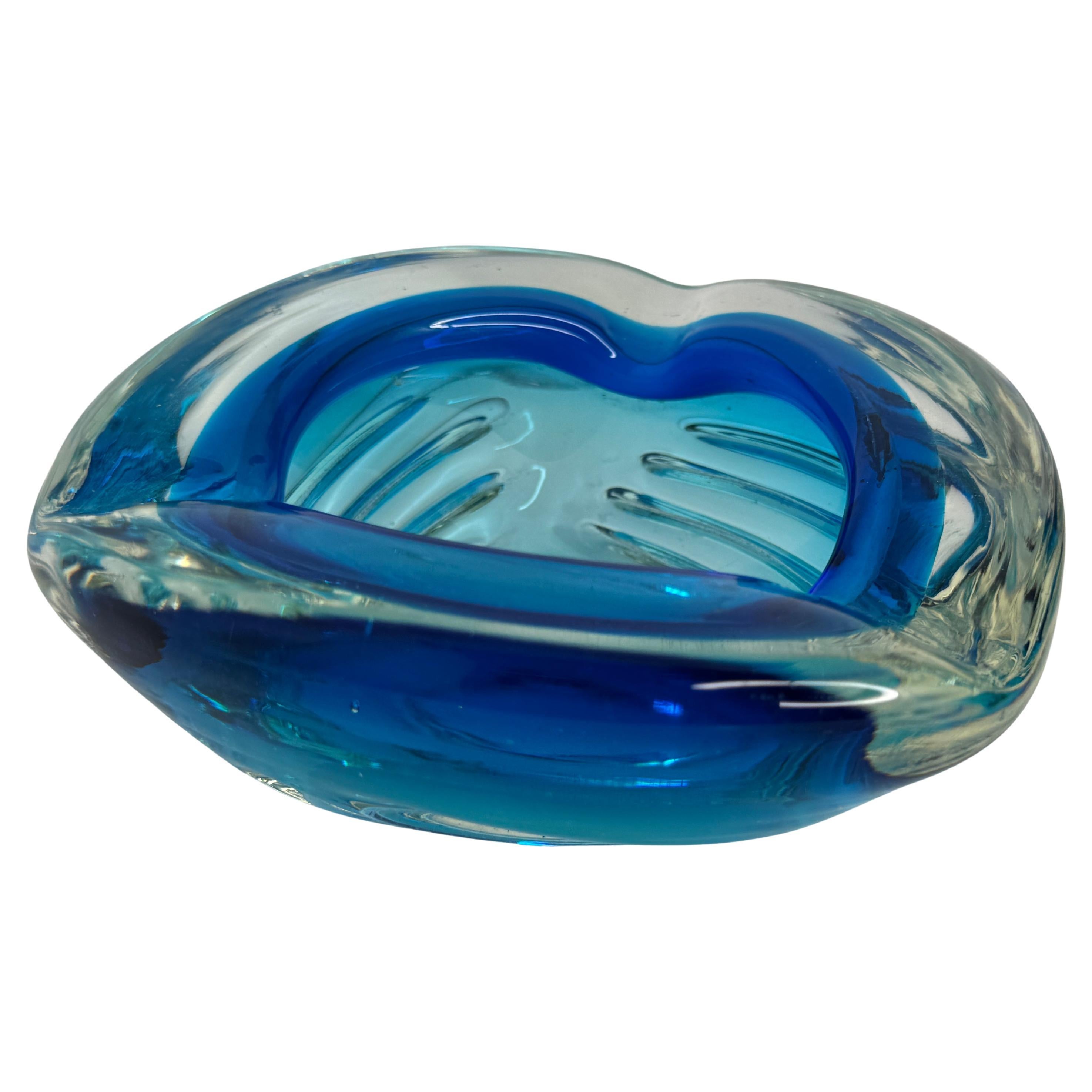 Beautiful Brutalist Murano Sommerso Glass Cigar Ashtray, Vintage, Italy, 1970s