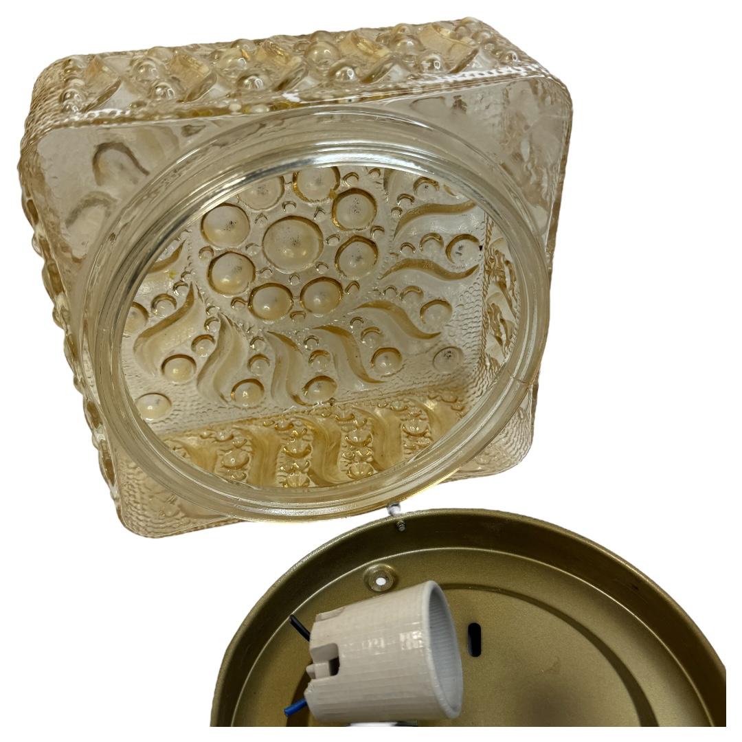 Mid-Century Modern Beautiful Bubble Pattern Limburg Amber Glass Flush Mount Ceiling Light, 1960s For Sale