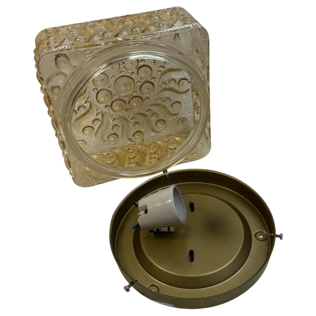German Beautiful Bubble Pattern Limburg Amber Glass Flush Mount Ceiling Light, 1960s For Sale