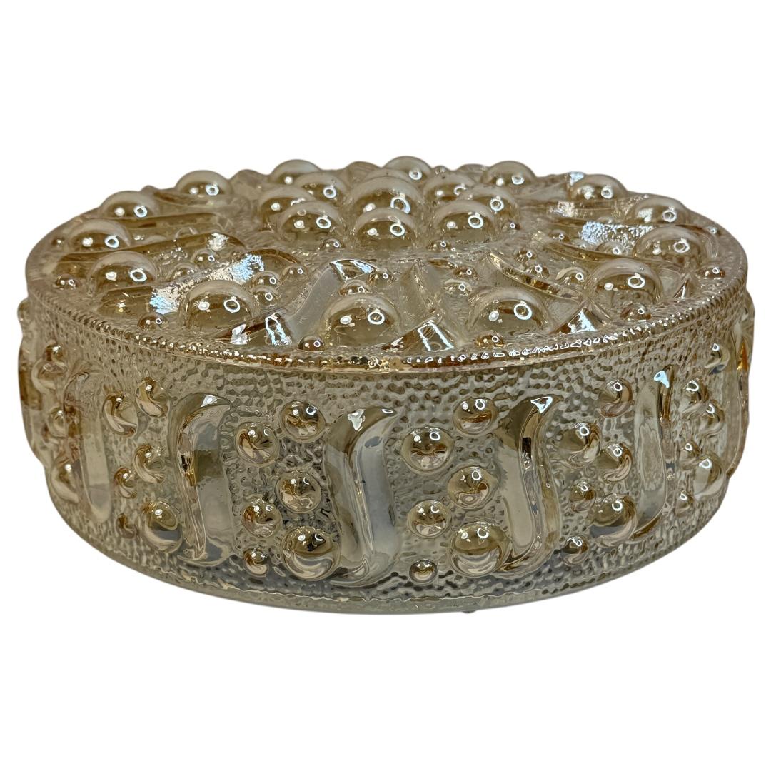 Milieu du XXe siècle Magnifique plafonnier encastré Limburg en verre ambré à motif de bulles, années 1960 en vente
