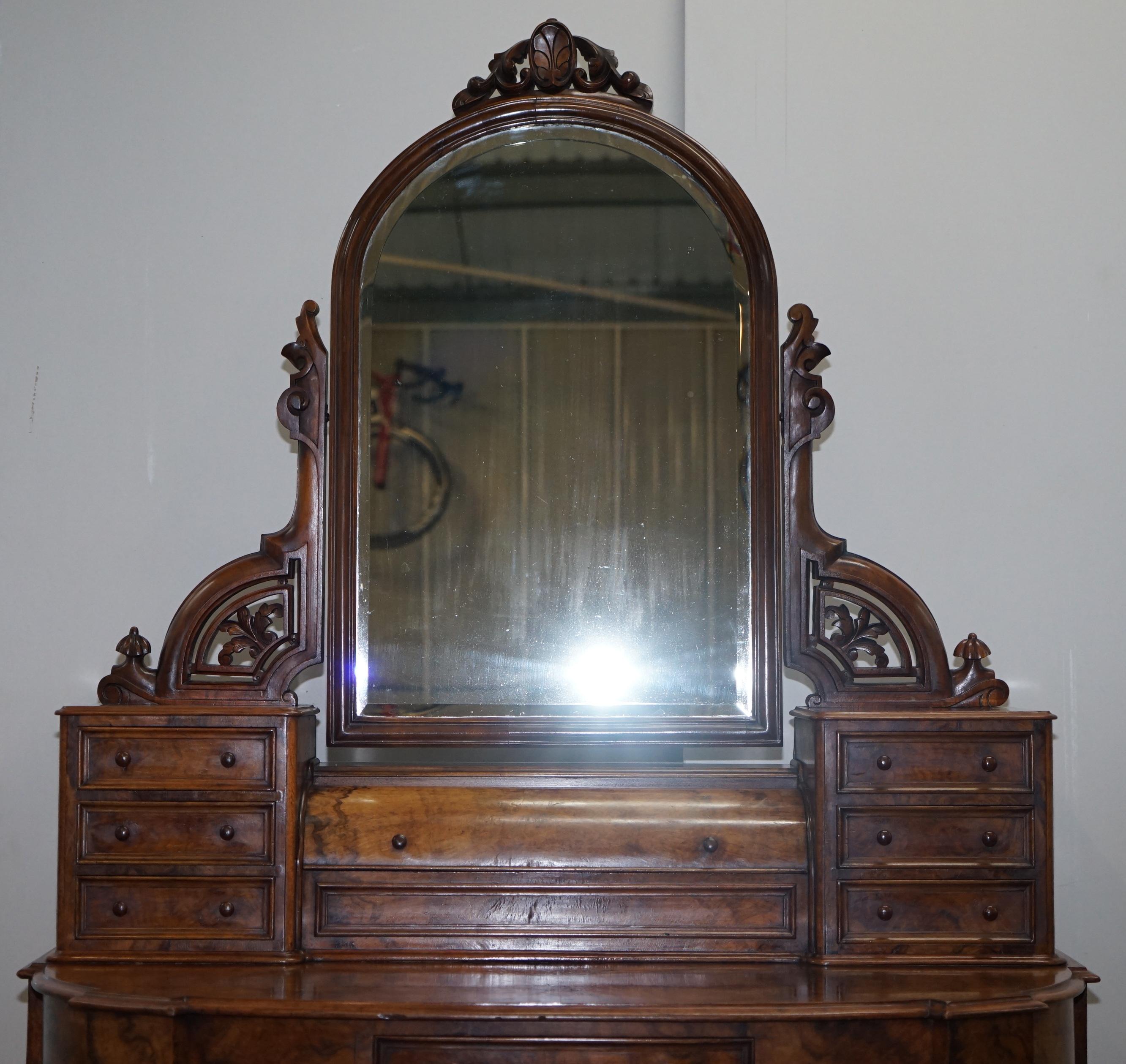 Beautiful Burr & Quarter Cut Walnut Antique Victorian Dressing Table Inc Mirror 4