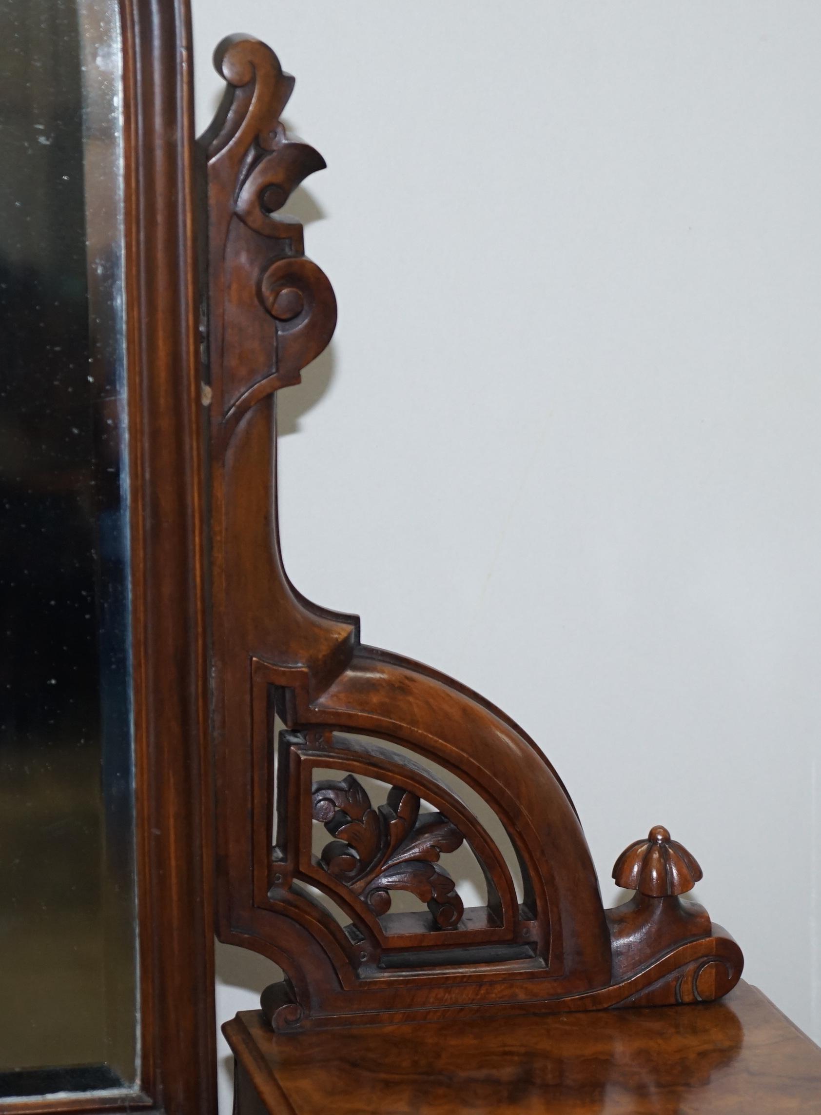 Beautiful Burr & Quarter Cut Walnut Antique Victorian Dressing Table Inc Mirror 6