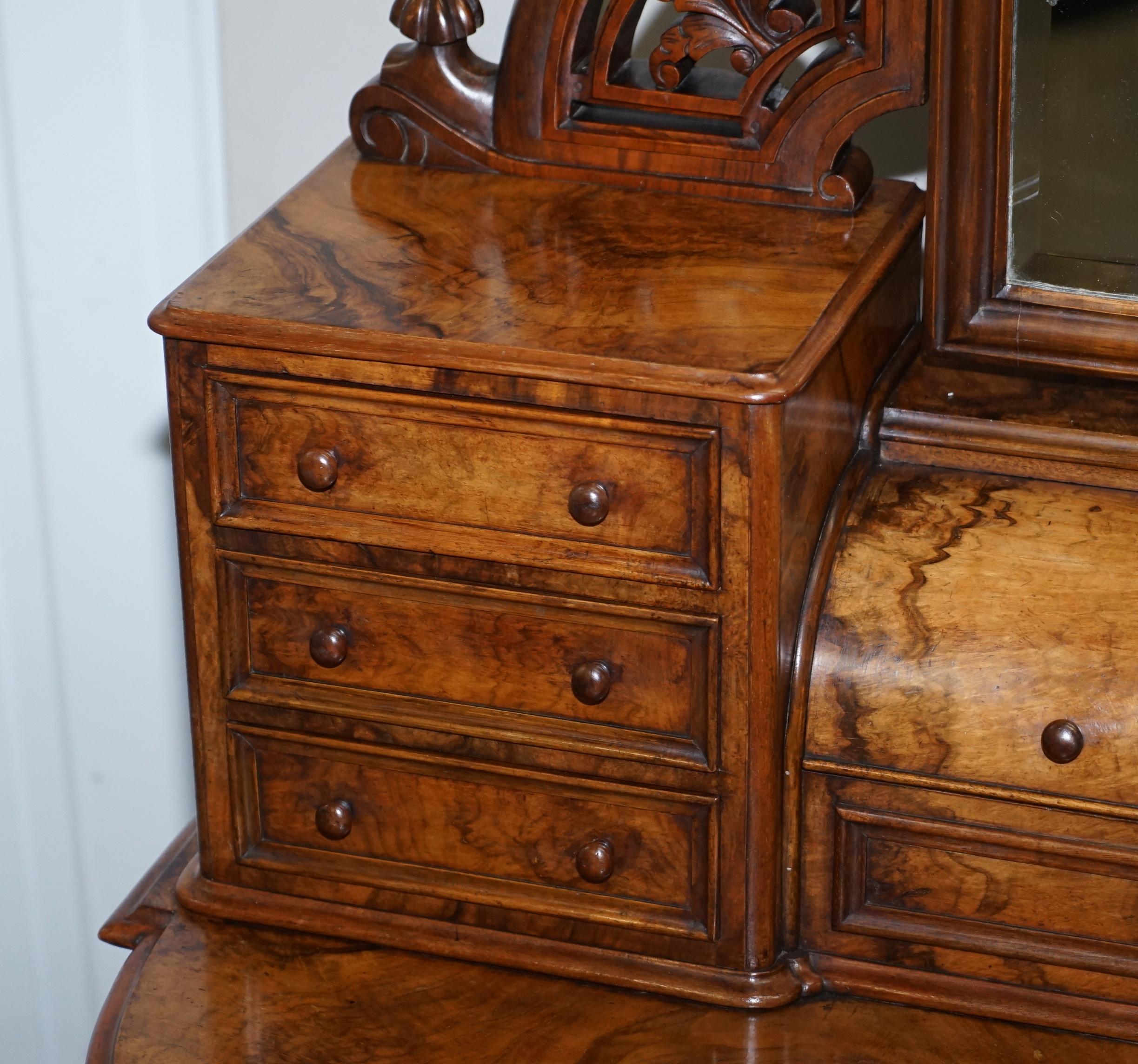 Beautiful Burr & Quarter Cut Walnut Antique Victorian Dressing Table Inc Mirror 8