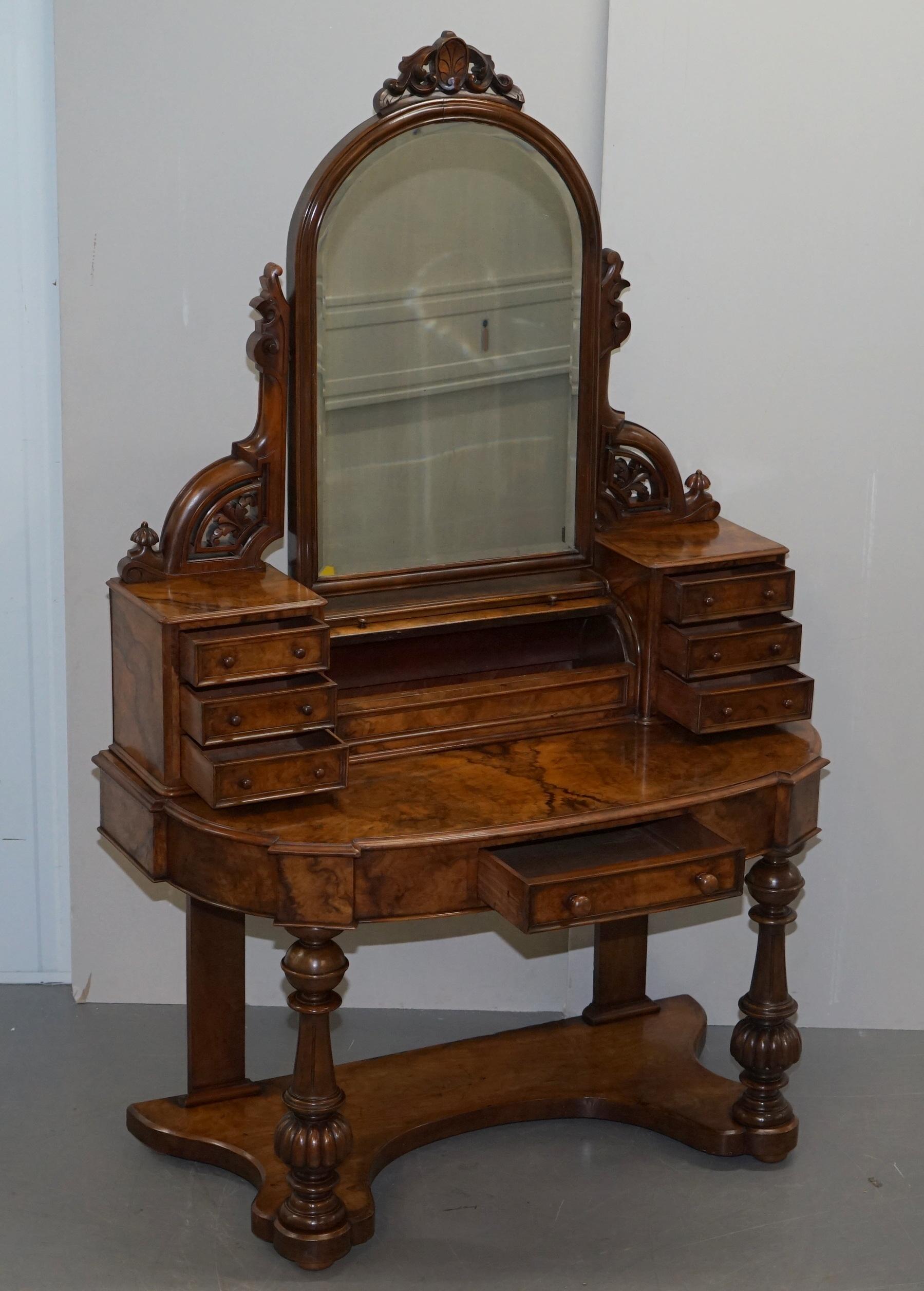 Beautiful Burr & Quarter Cut Walnut Antique Victorian Dressing Table Inc Mirror 12