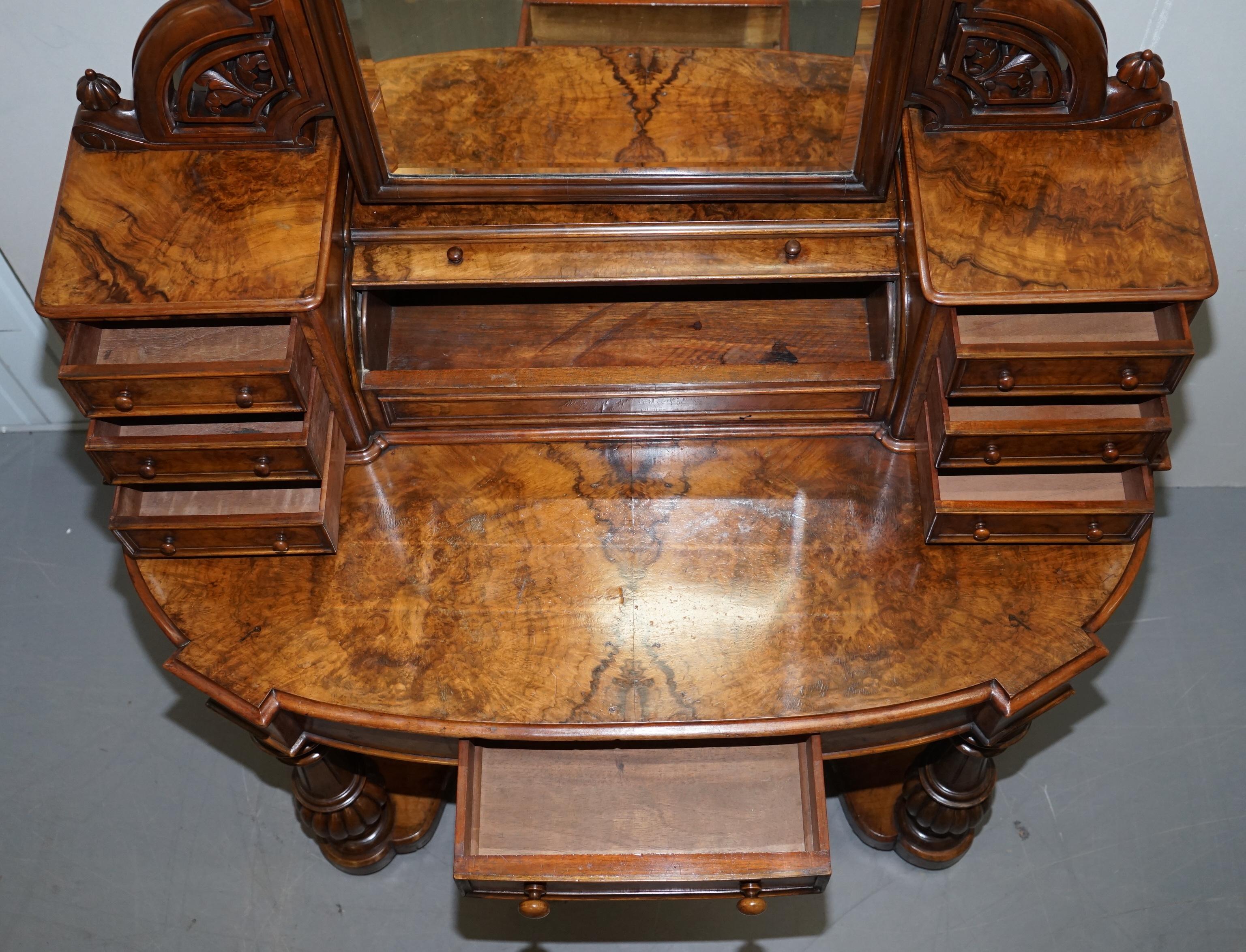 Beautiful Burr & Quarter Cut Walnut Antique Victorian Dressing Table Inc Mirror 13