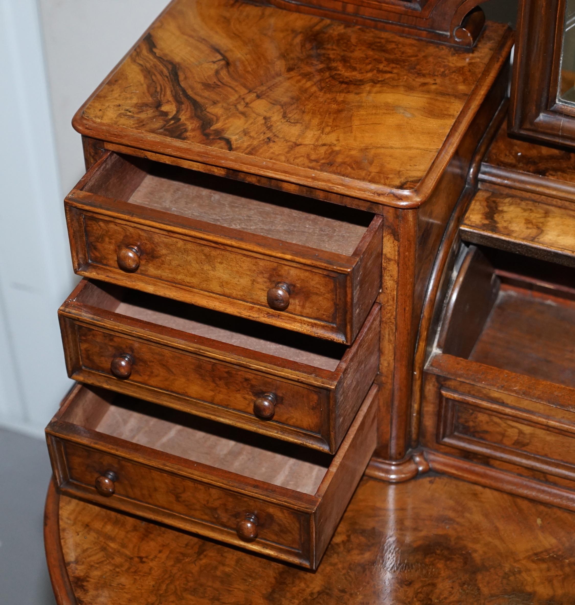 Beautiful Burr & Quarter Cut Walnut Antique Victorian Dressing Table Inc Mirror 14