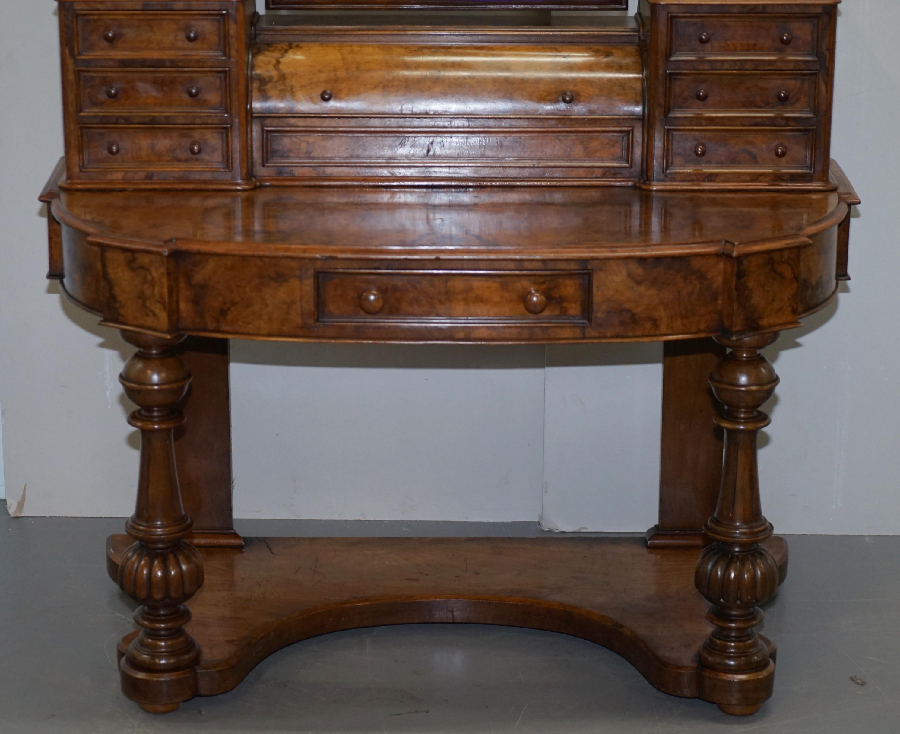 English Beautiful Burr & Quarter Cut Walnut Antique Victorian Dressing Table Inc Mirror