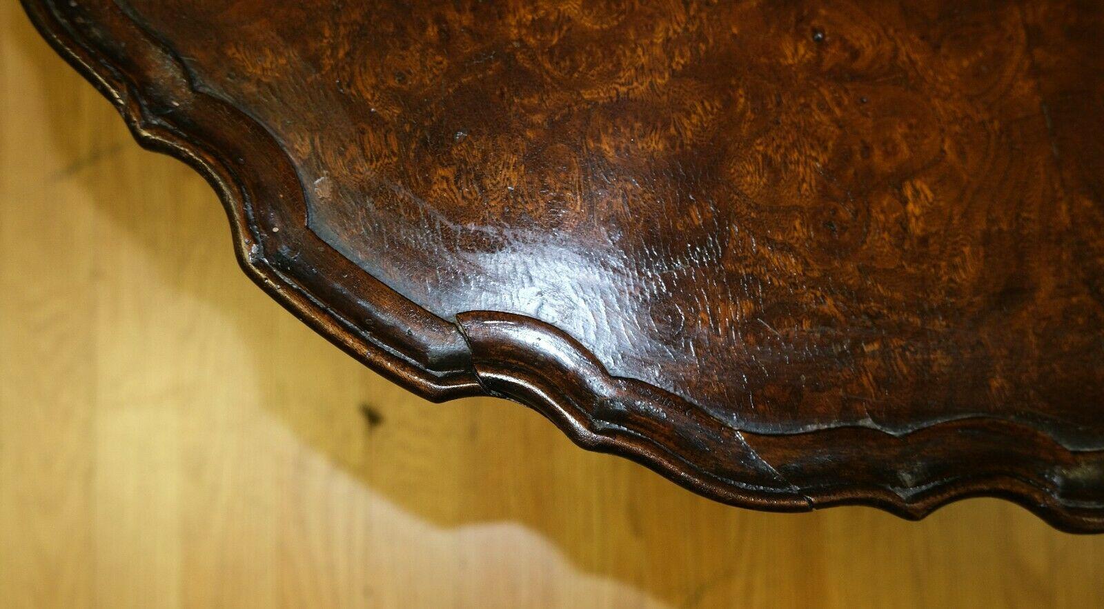 Beautiful Burr Walnut Brown Tripod Piecrust Edge Side End /Wine Table 3