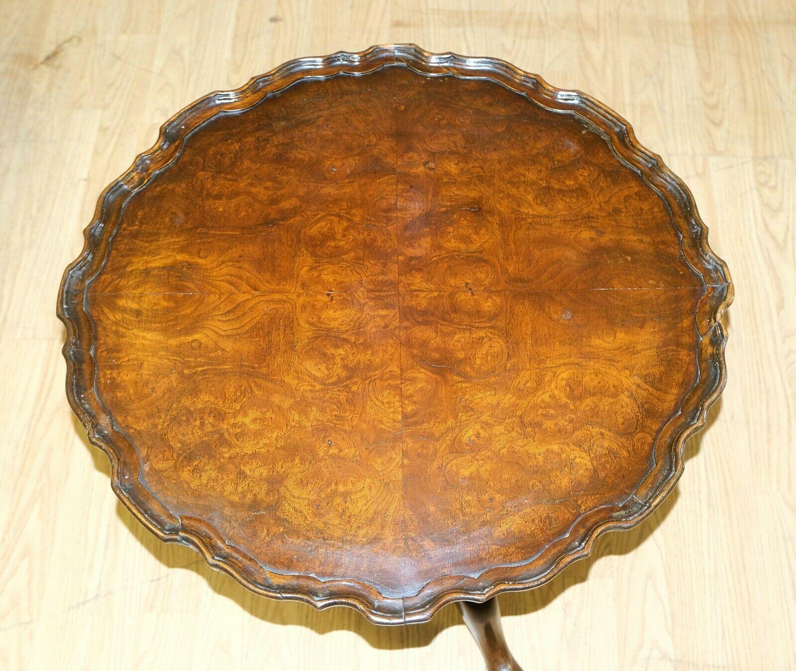 Beautiful Burr Walnut Brown Tripod Piecrust Edge Side End /Wine Table 2
