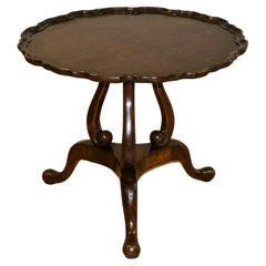 Beautiful Burr Walnut Brown Tripod Piecrust Edge Side End /Wine Table