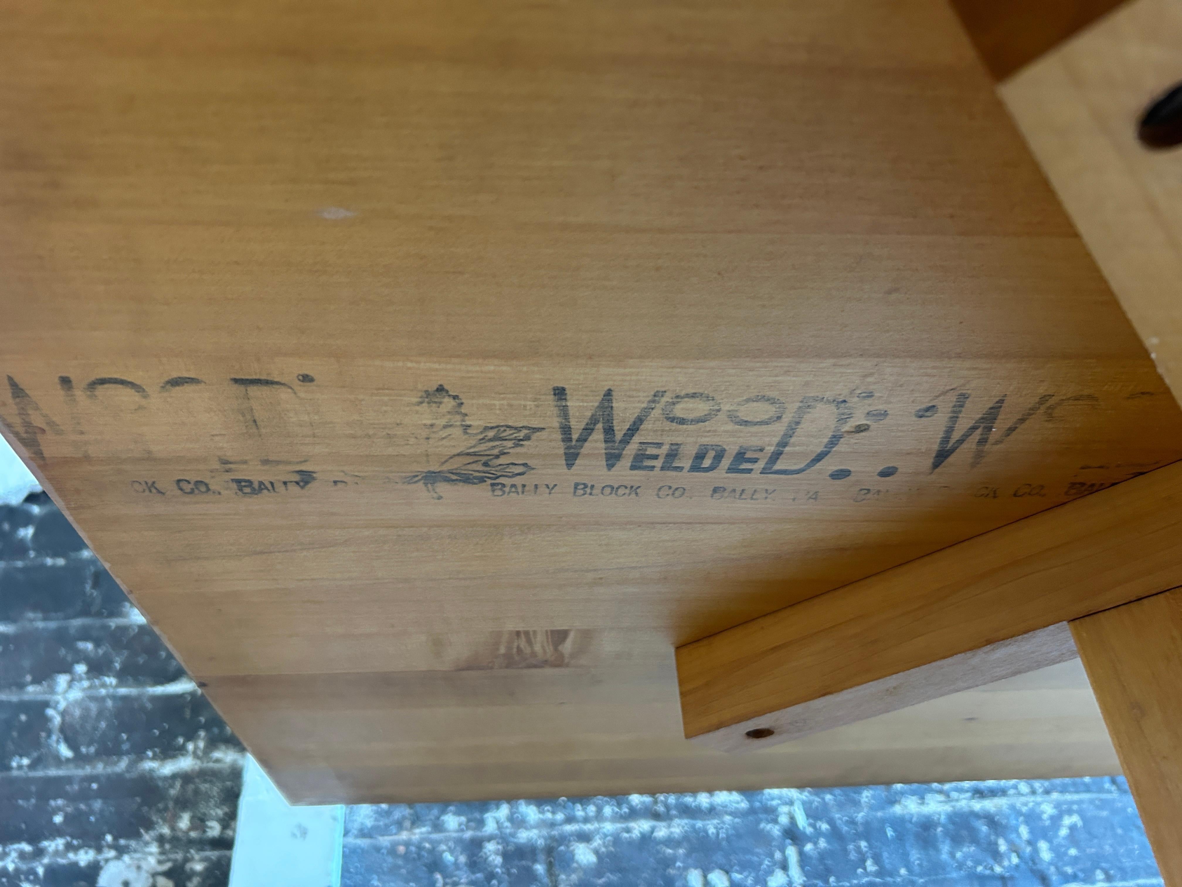 Beautiful butcher block dinette table set with pair of Birch Rush chairs Italy For Sale 4