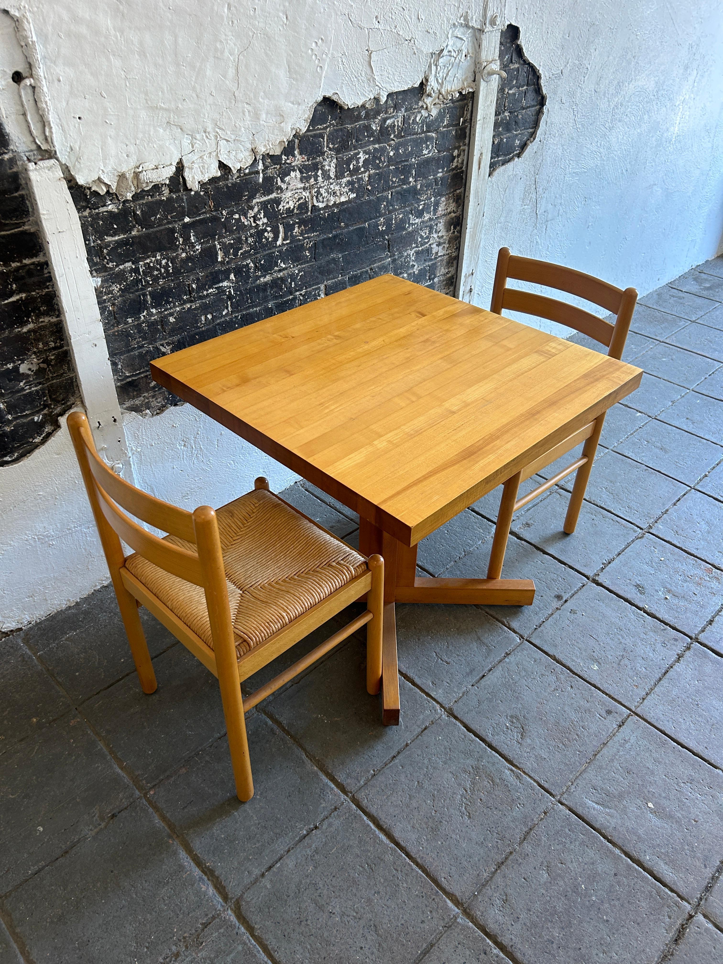 Post-Modern Beautiful butcher block dinette table set with pair of Birch Rush chairs Italy  For Sale