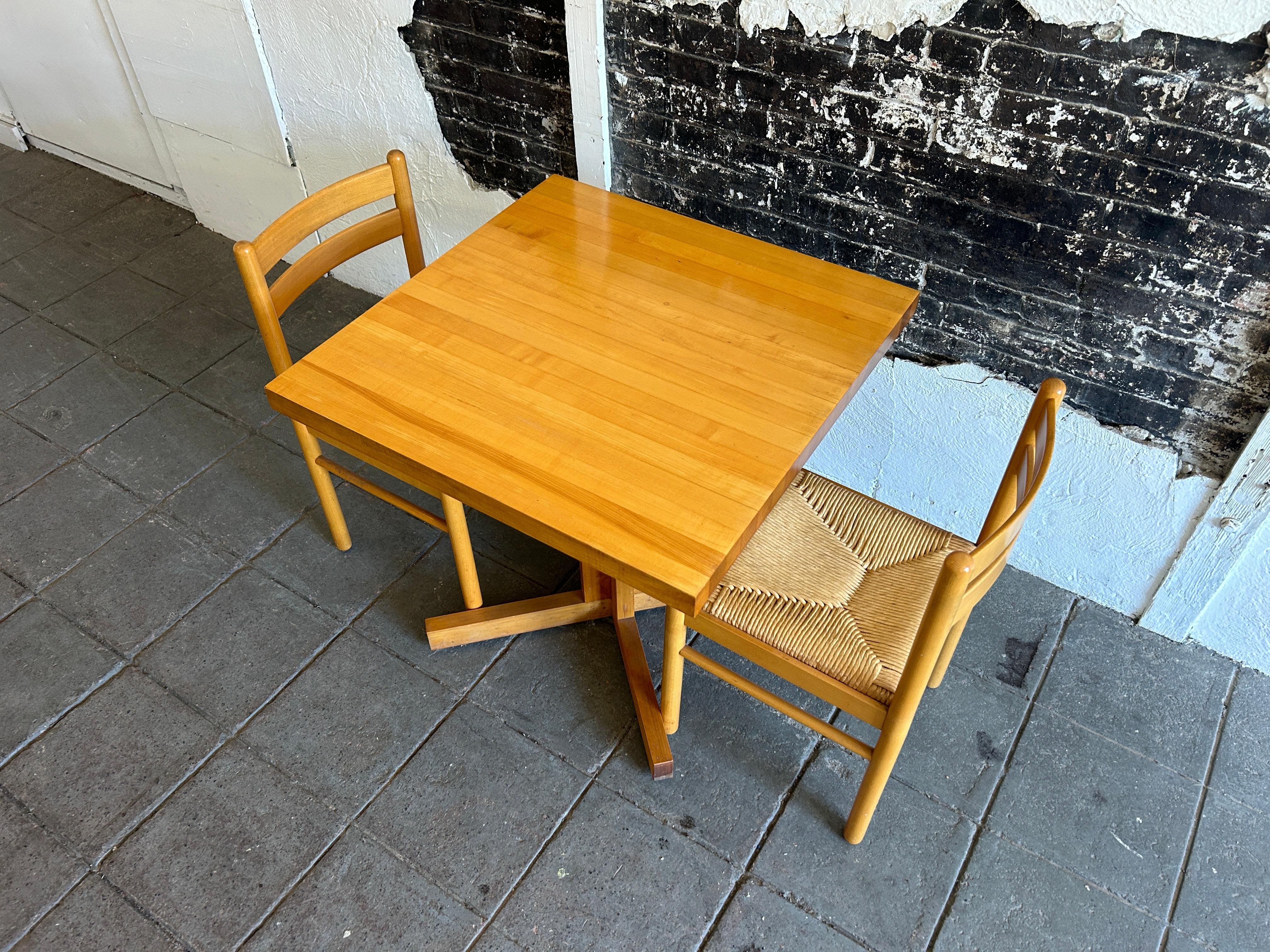 Woodwork Beautiful butcher block dinette table set with pair of Birch Rush chairs Italy  For Sale