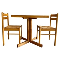 Schöner Butcher block Dinette-Tisch-Set mit zwei Birken Binsenstühlen, Italien