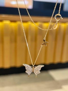Beautiful Butterfly Shaped Moissanite Pendant 925 Sterling Silver Necklace Gift.