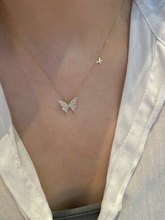 Beautiful Butterfly Shaped Moissanite Pendant 925 Sterling Silver Necklace Gift.