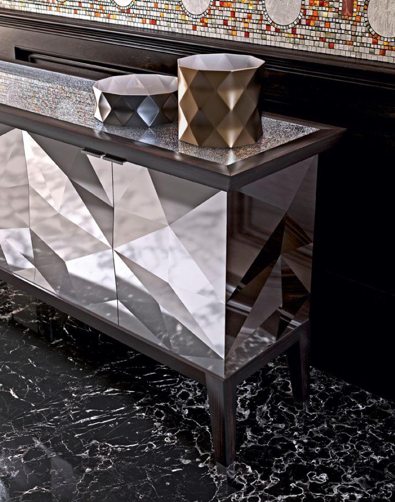 Altro Bellissimo mobile con gambe in Ebano Macassar Piano in specchio trasparente 