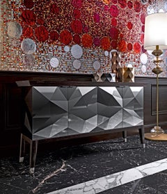 Beautiful Cabinet Legs in Ebony Macassar Top in Crackle' Clear Mirror