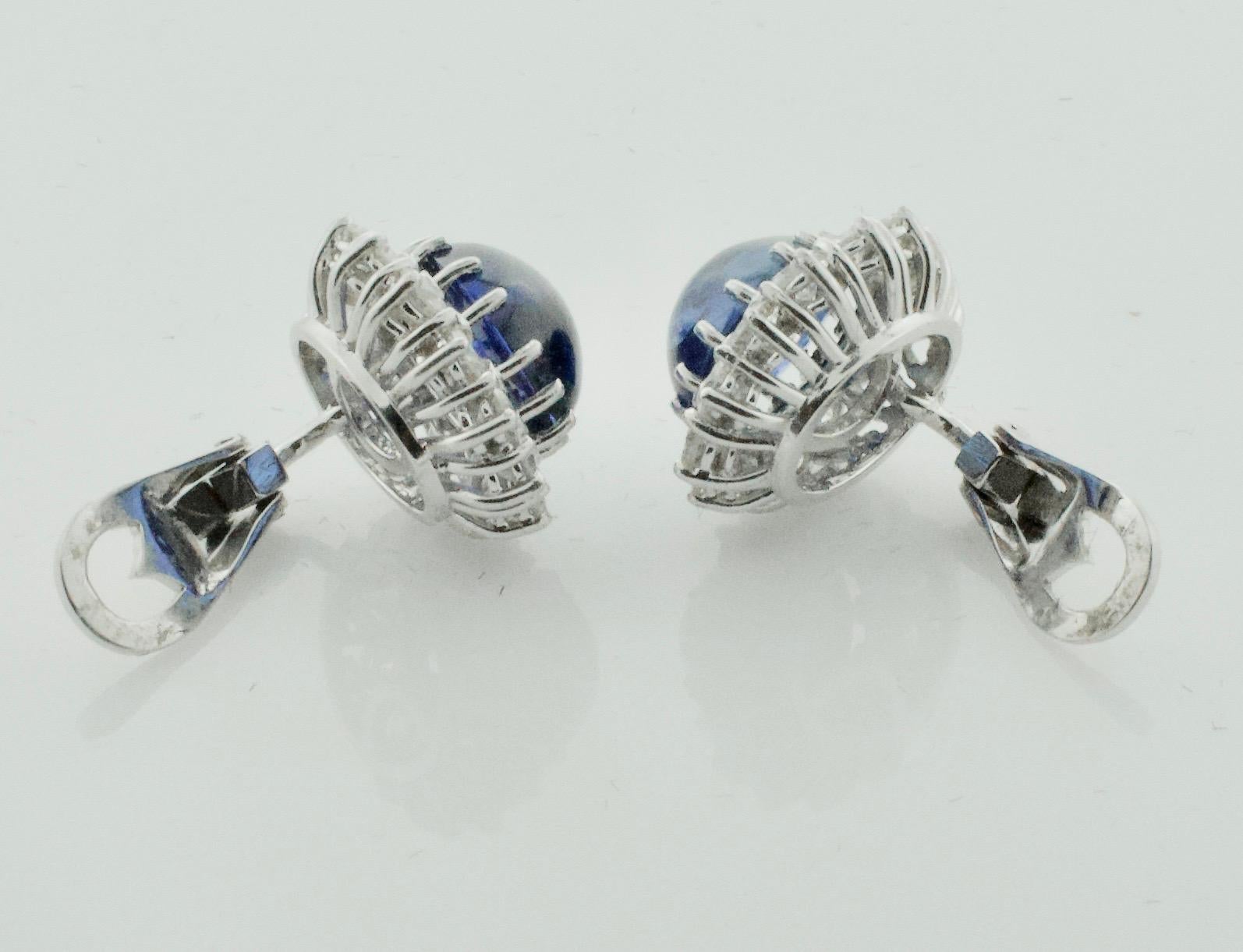 Beautiful Cabochon Sapphire and Diamond Clip Earrings in Platinum 1