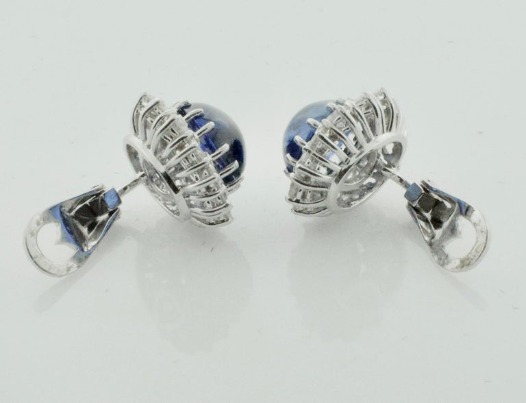 Beautiful Cabochon Sapphire and Diamond Clip Earrings in Platinum For ...