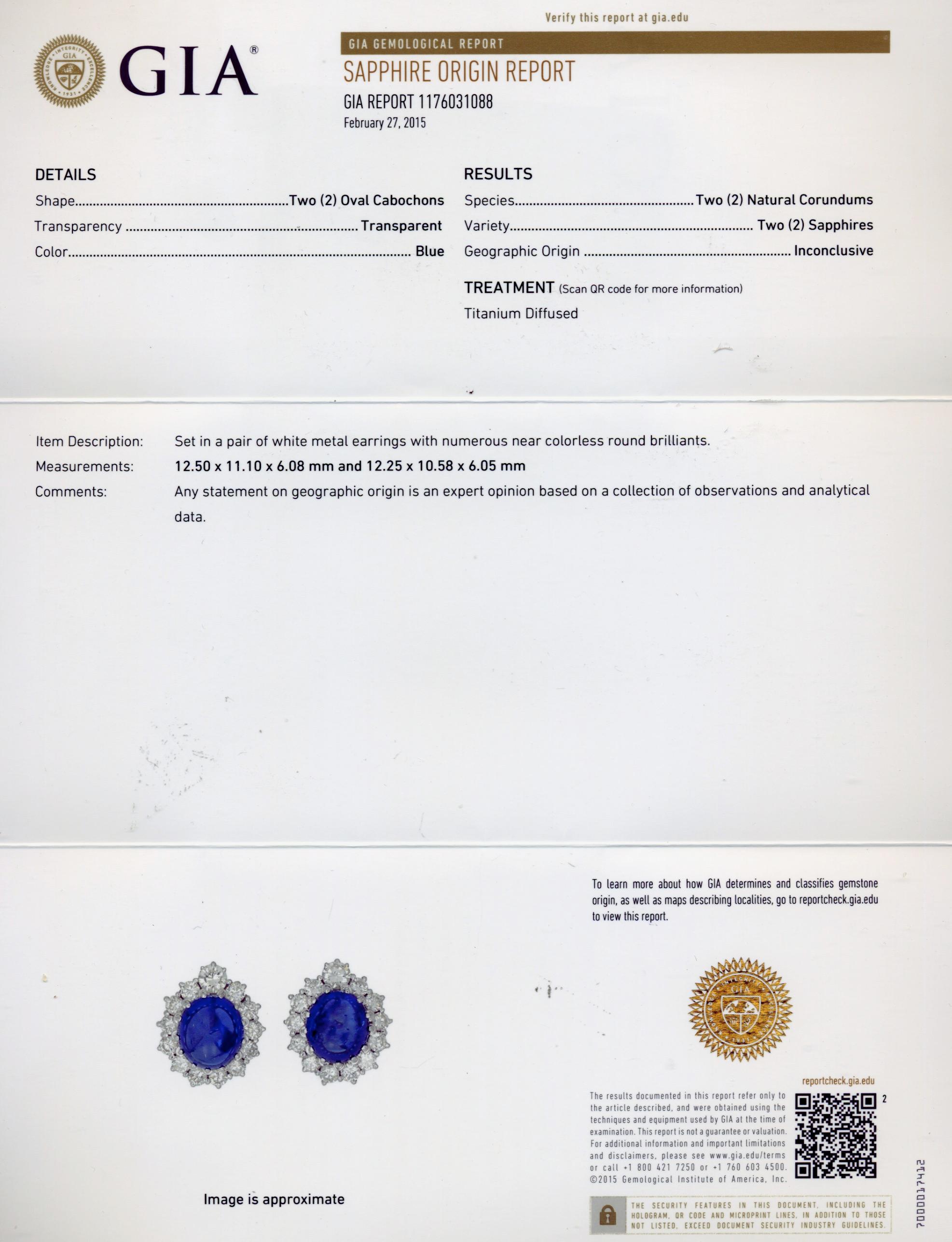 Beautiful Cabochon Sapphire and Diamond Clip Earrings in Platinum 2