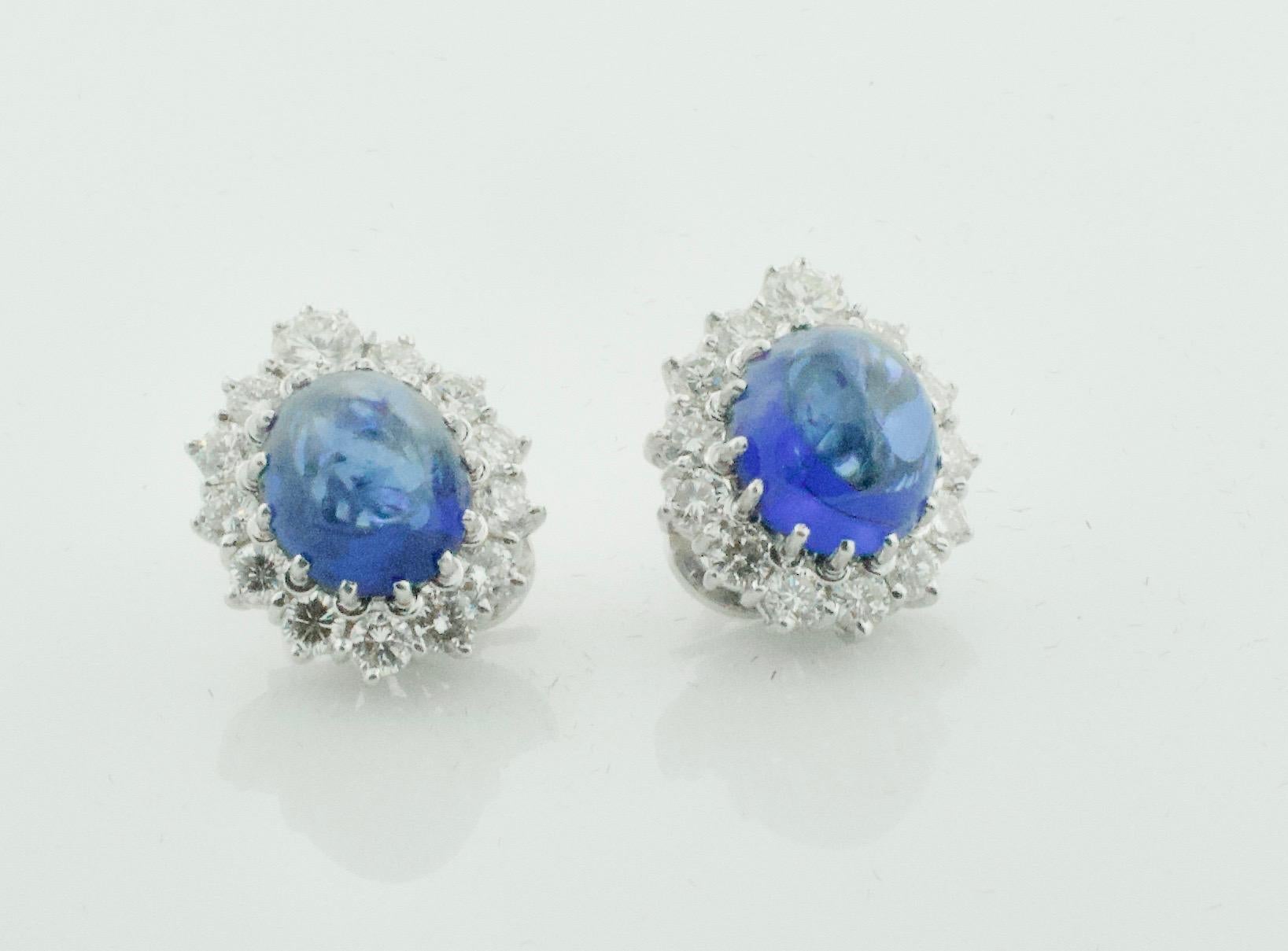 Beautiful Cabochon Sapphire and Diamond Clip Earrings in Platinum 3